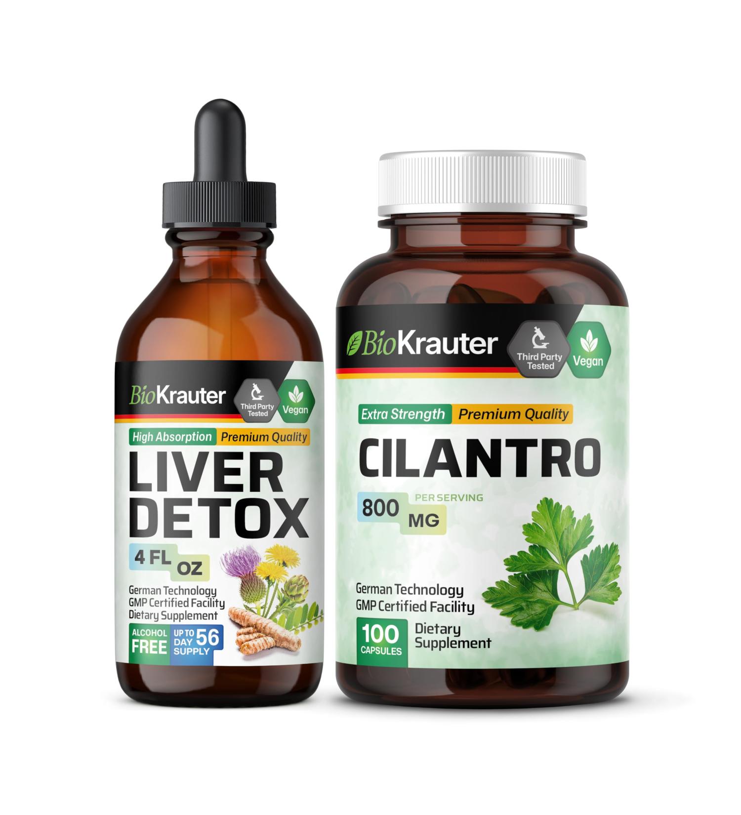 BIO KRAUTER Liver Detox Tincture 4 Fl. Oz. & Cilantro 100 Capsules - Buy Online on GoSupps.com