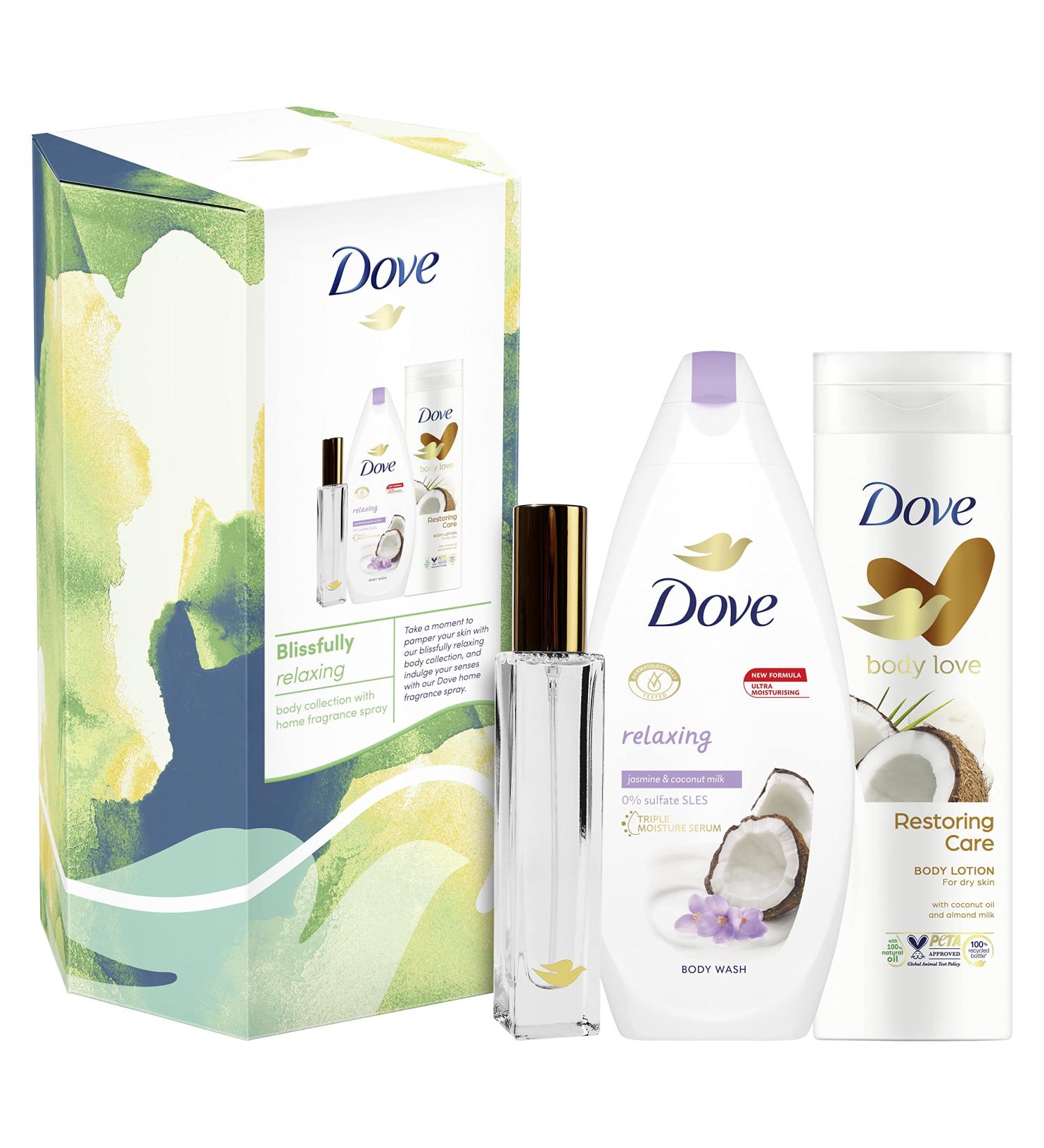 Dove Blissfully Relaxing Body Collection with home fragrance spray Gift Set perfect gifts for her 2 piece White - Buy Online on GoSupps.com