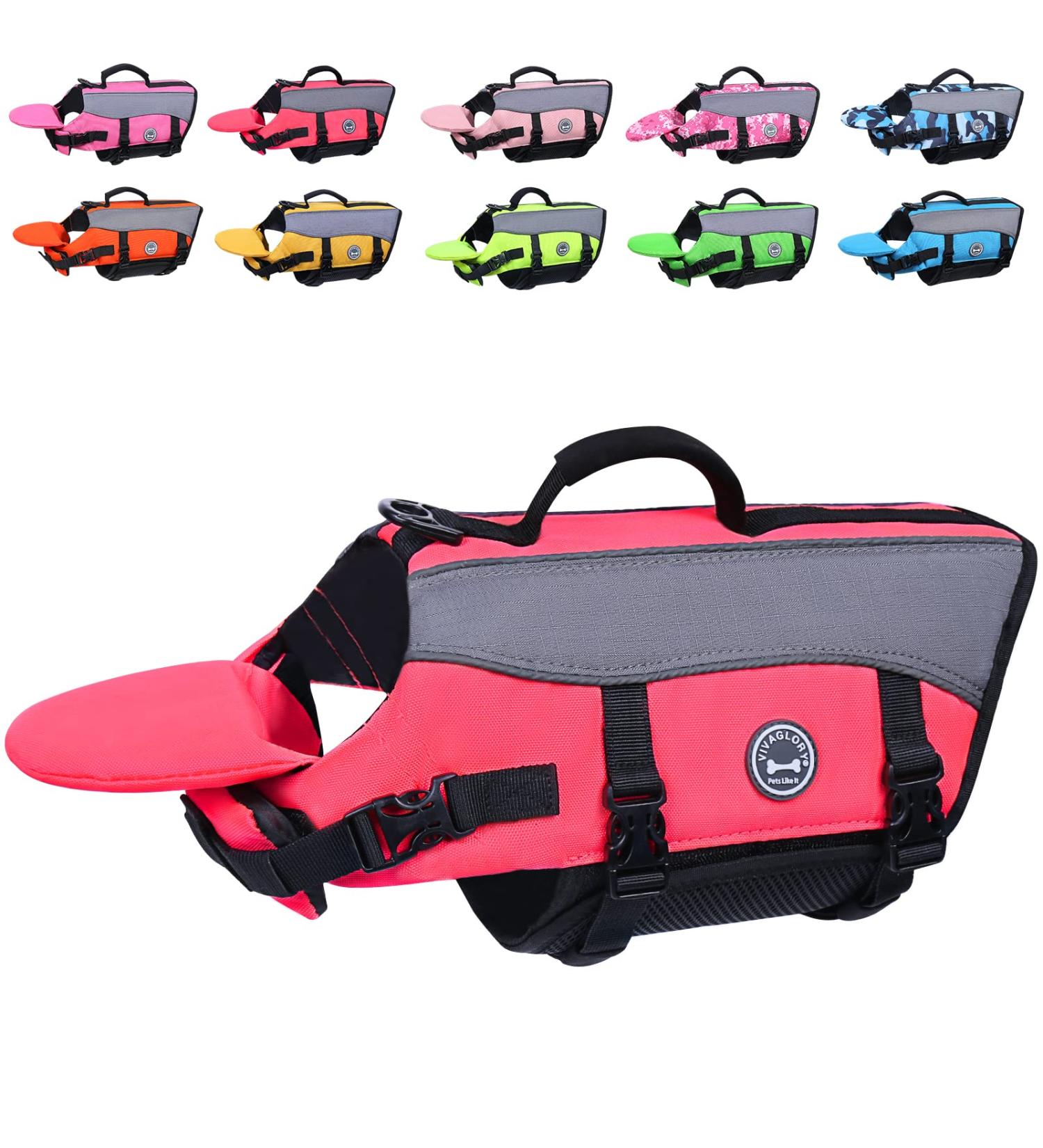 Vivaglory Neon-Pink Dog Lifeguard Vest - Removable Front-Wheel Drive Reflective Caps & Extra Padding for Swimming & Boating - XS (35-43cm) - Buy Online on GoSupps.com
