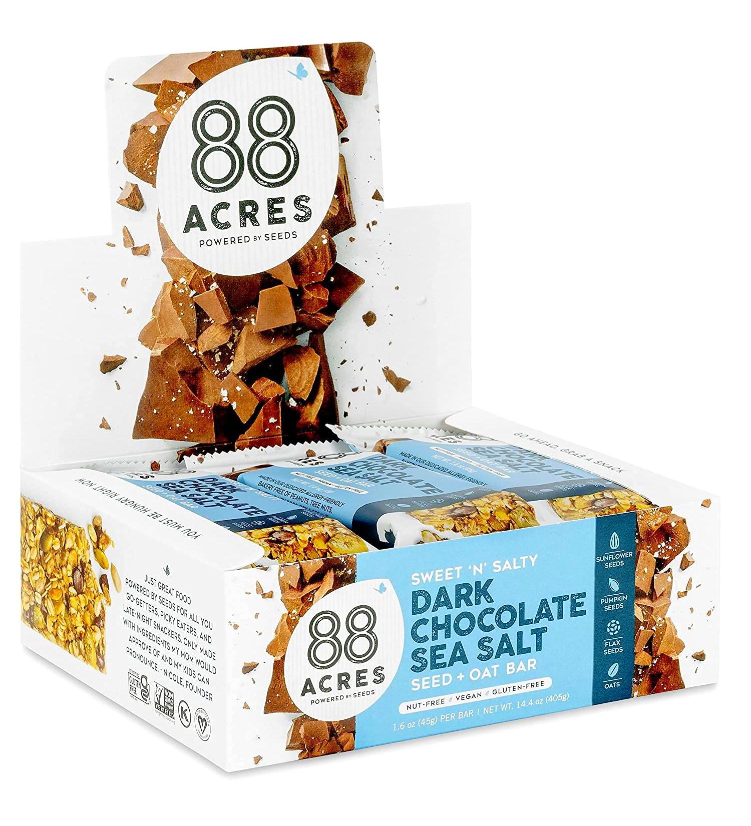 88 Acres Dark Chocolate Sea Salt Granola Bars - Gluten-Free Nut-Free Snack Bar (12 Pack) - Vegan & Non-GMO - Buy Online on GoSupps.com
