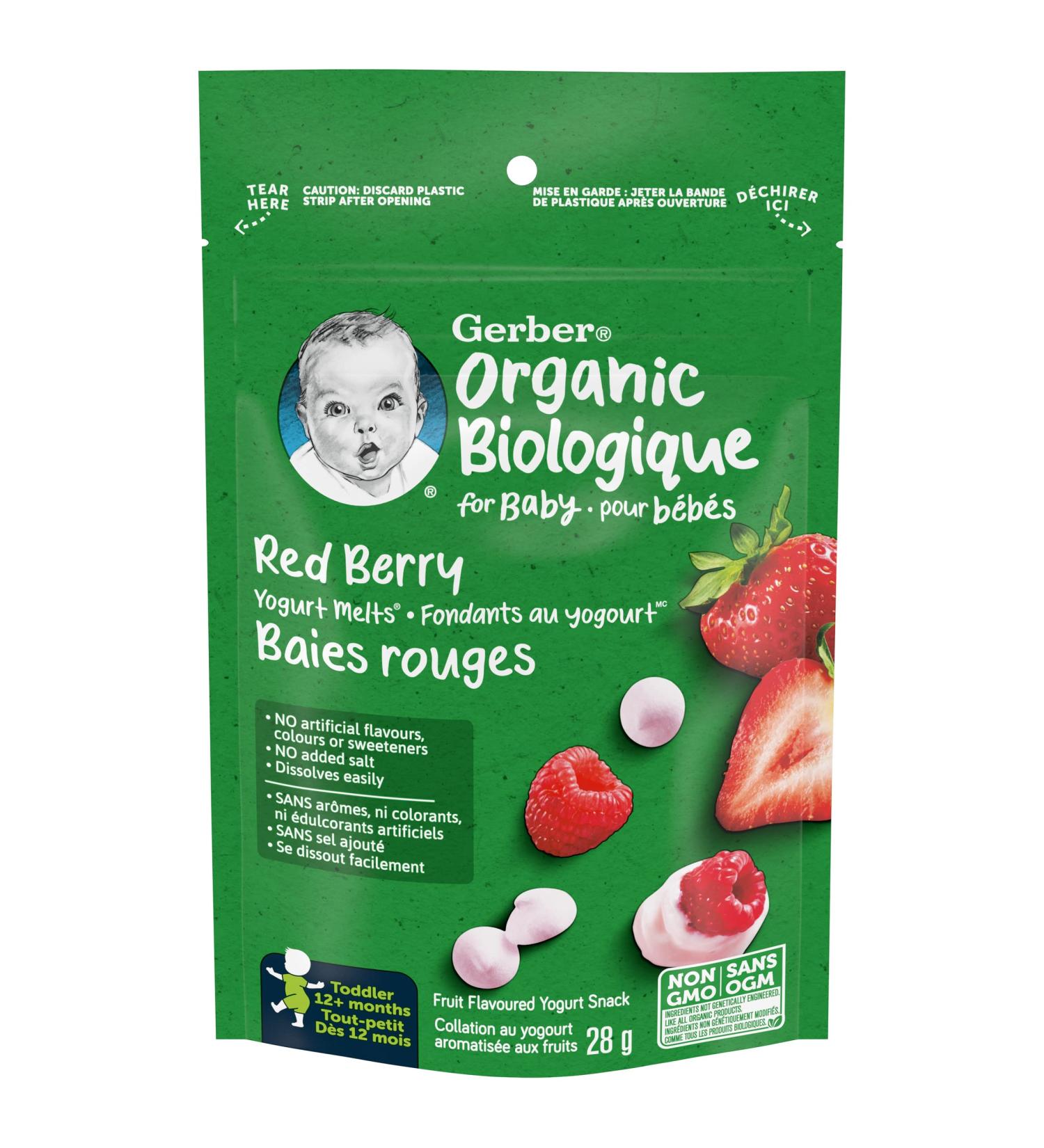 GERBER ORGANIC YOGURT MELTS Red Berry Toddler Snacks Melts 12+ months 28 g 7 Pack - Buy Online on GoSupps.com