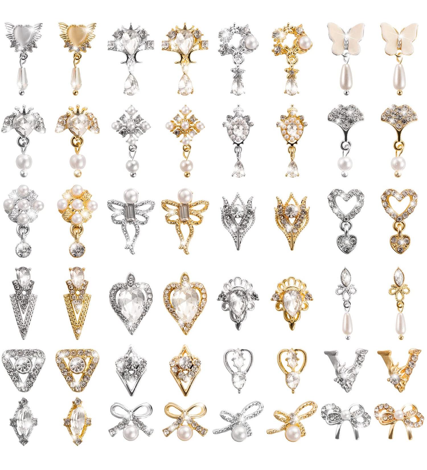 Noverlife 48PCS 3D Bow Nail Art Charms Rhinestones with Diamonds and Pearls - Style B | DIY Salon Manicure Decoration - Buy Online on GoSupps.com