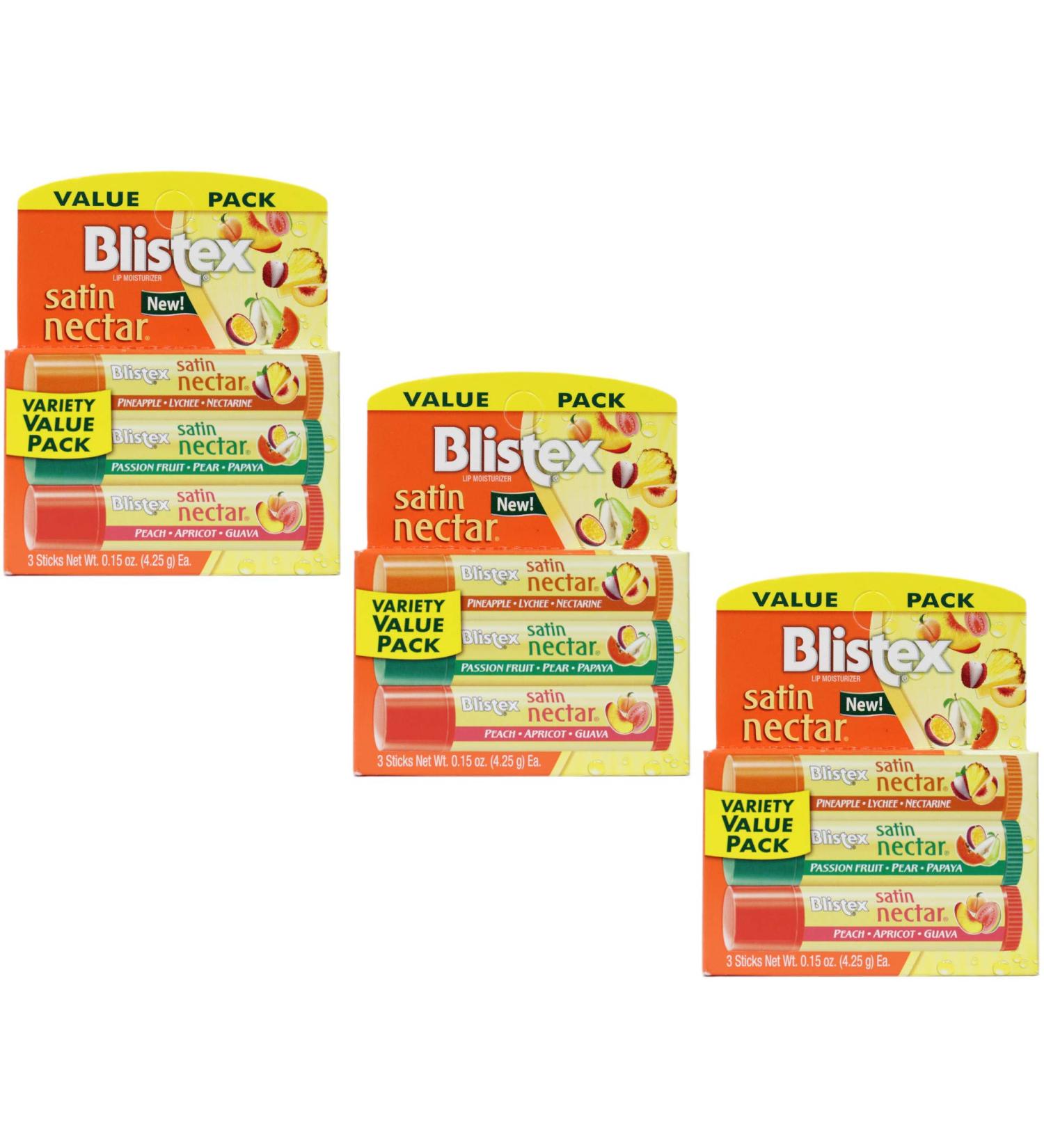 Blistex Satin Nectar Lip Moisturizer Variety Pack - 3 x 0.15 oz - Hydrating Lip Care - Buy Online on GoSupps.com