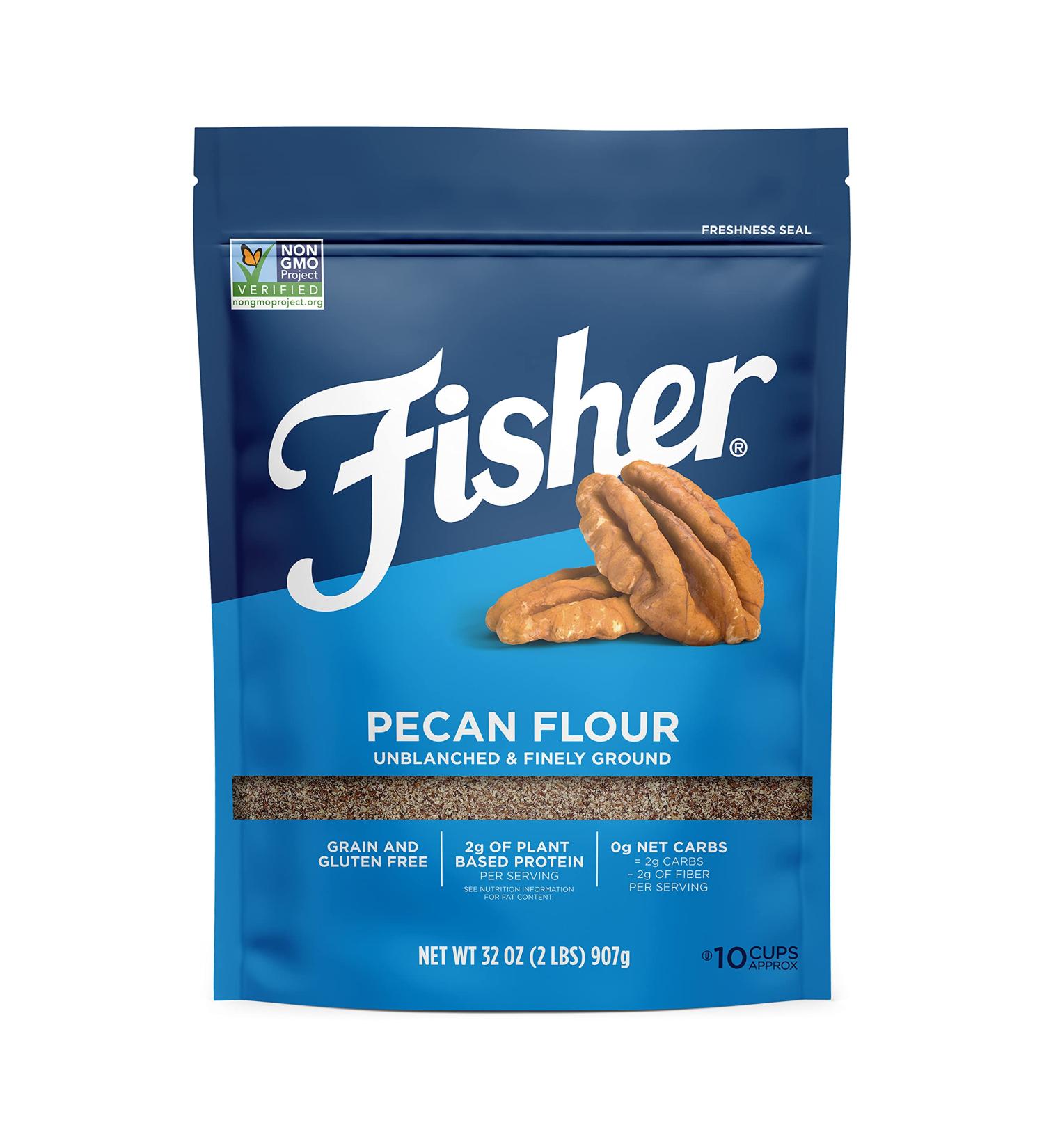 Fisher Pecan Flour 32 oz - Gluten-Free, Non-GMO, Keto, Paleo, Vegan Friendly - Unblanched & Finely Ground - Buy Online on GoSupps.com