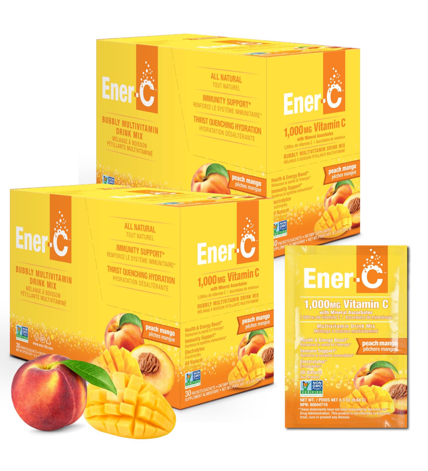 Ener-C Multivitamin Drink Mix - Vitamin Packets for Water Electrolytes Powder Packets Vitamin Drink Mix Hydration Liquid Mix Immune Booster for Adults Healthy Energy - Peach Mango 60 Count - Buy Online on GoSupps.com