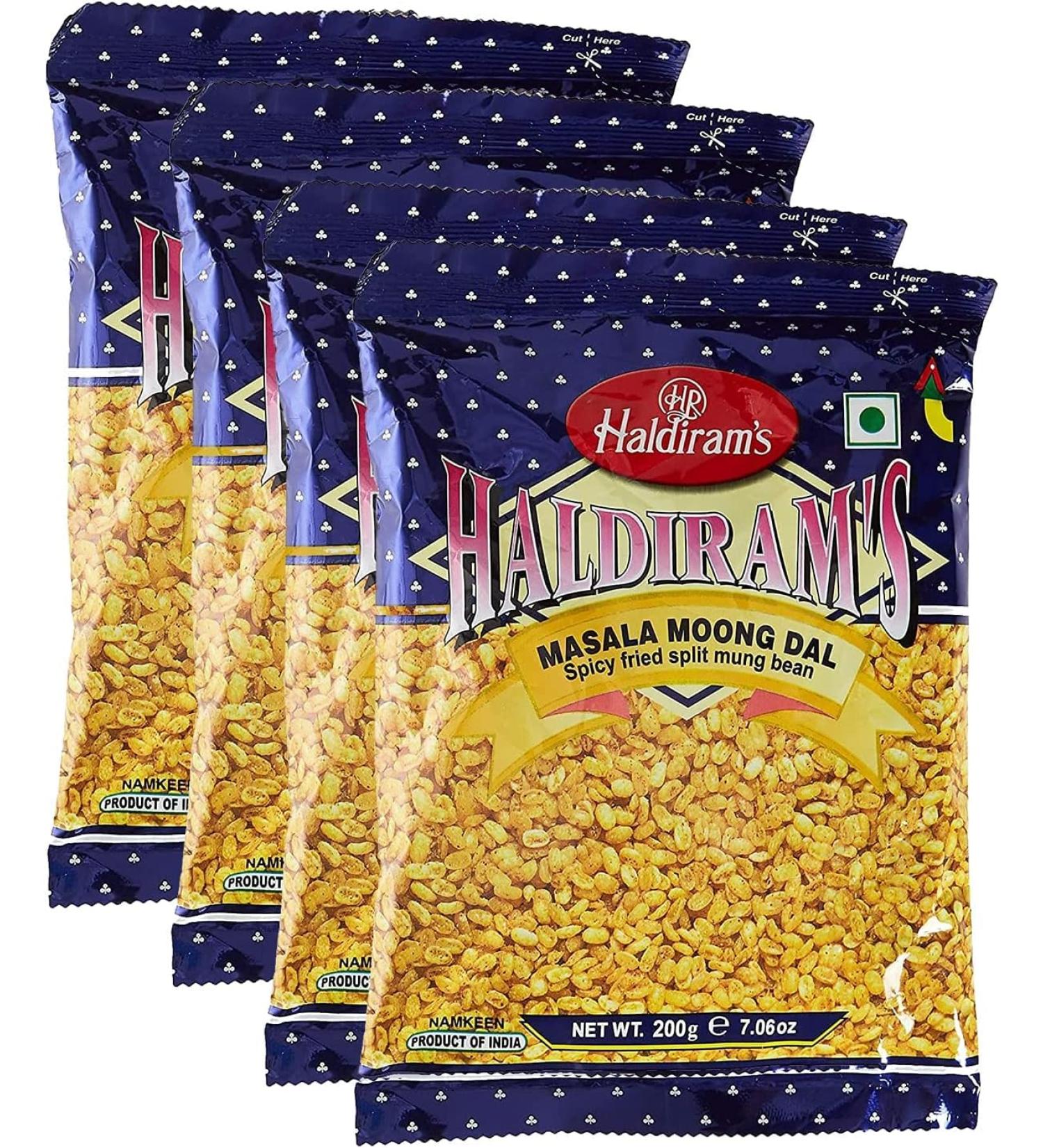 Haldiram s Savory Snacks Easy to Carry Anywhere Crispy Crunchy & Spicy Delicious Indian Namkeen Snacks Made With Authentic Taste Enjoy At Tea Time (Masala Moong Dal Pack of 4) Masala Moong Dal Pack of 4