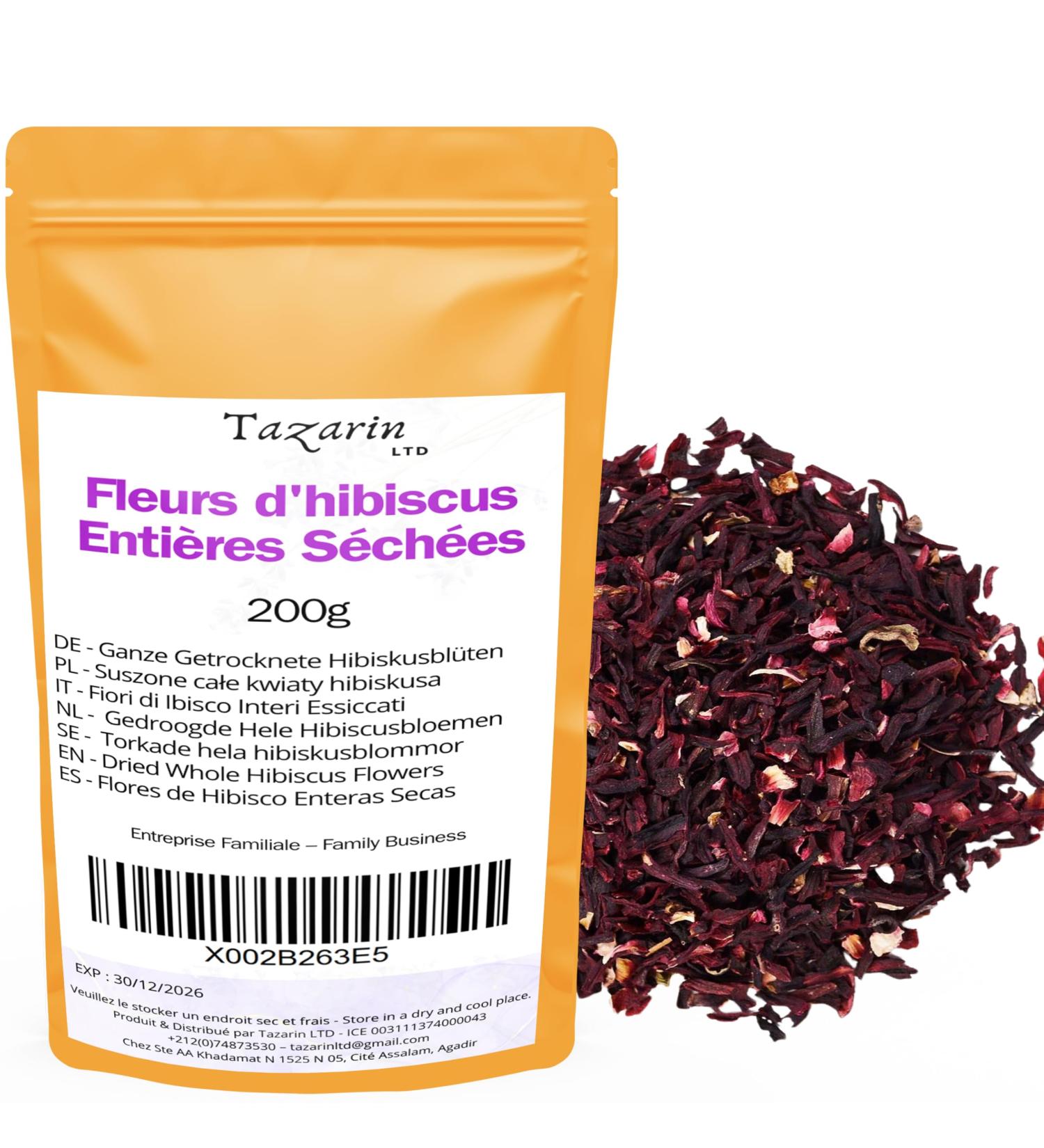  Tazarin LTD 200g Hibiscus Flowers - Dried Hibiscus Flowers - Intense Aroma & Flavor - Mild & Aromatic Hibiscus Tea - 100% Natural Pure & Additive Free | Premium Quality - Tazarin Ltd - Buy Online on GoSupps.com