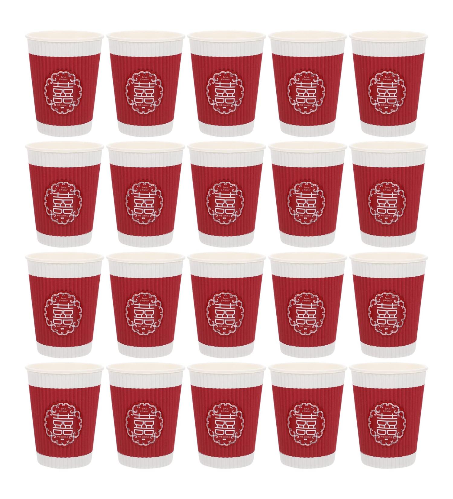 20Pcs Chinese Wedding Paper Cups Disposable Wedding Paper Mug Red Portable Teacup for Juices Water Coffee Tea Wedding Supplies - Buy Online on GoSupps.com