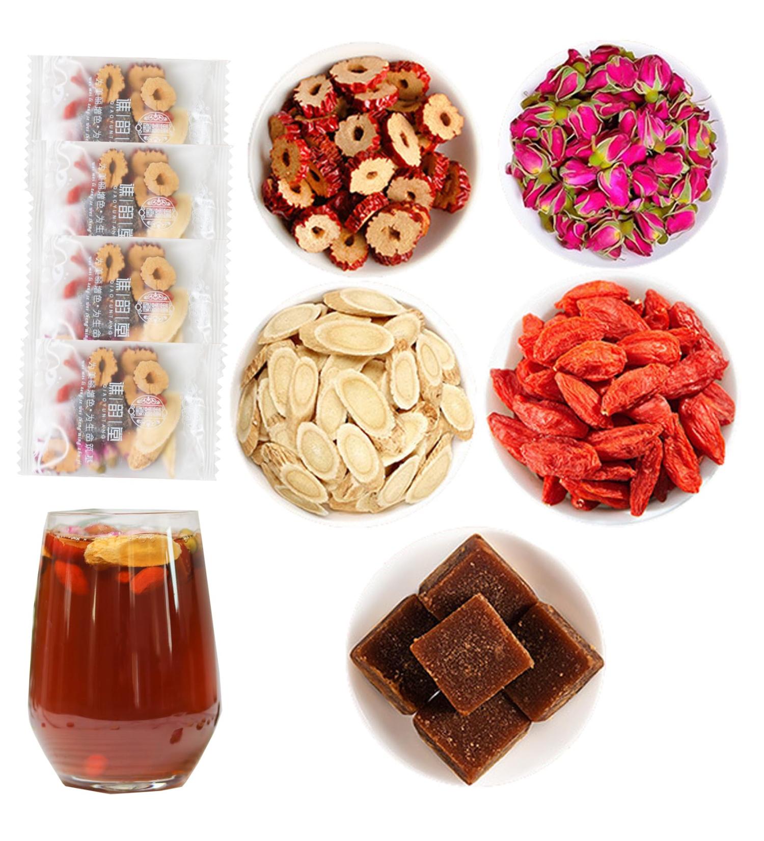 Huangqi Red Jujube Rose Tea Bags 150g Astragalus Root Dried jujube Double petal red rose Black Sugar Red goji berries Red Date Rose Combination Flower and Grass Tea  - Buy Online on GoSupps.com