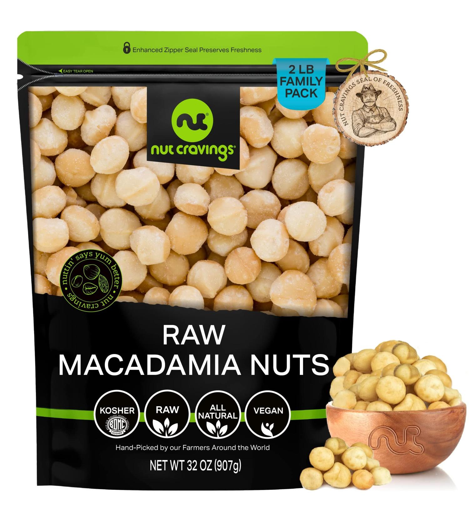 Raw Unsalted Macadamia Nuts (32oz) - Superior Quality, Freshly Packed, Healthy Snack - Keto Friendly, Vegan, Kosher - Buy Online on GoSupps.com