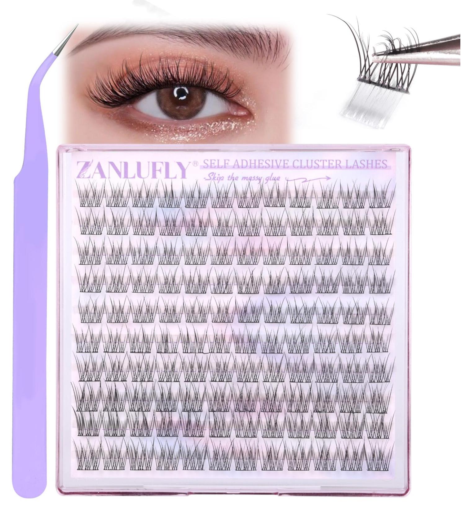 Self Adhesive Cluster Lashes - Natural Wispy Individual Eyelash Extensions (10-12MM) | No Glue DIY Eyelashes with Clear Adhesive Strips - Buy Online on GoSupps.com