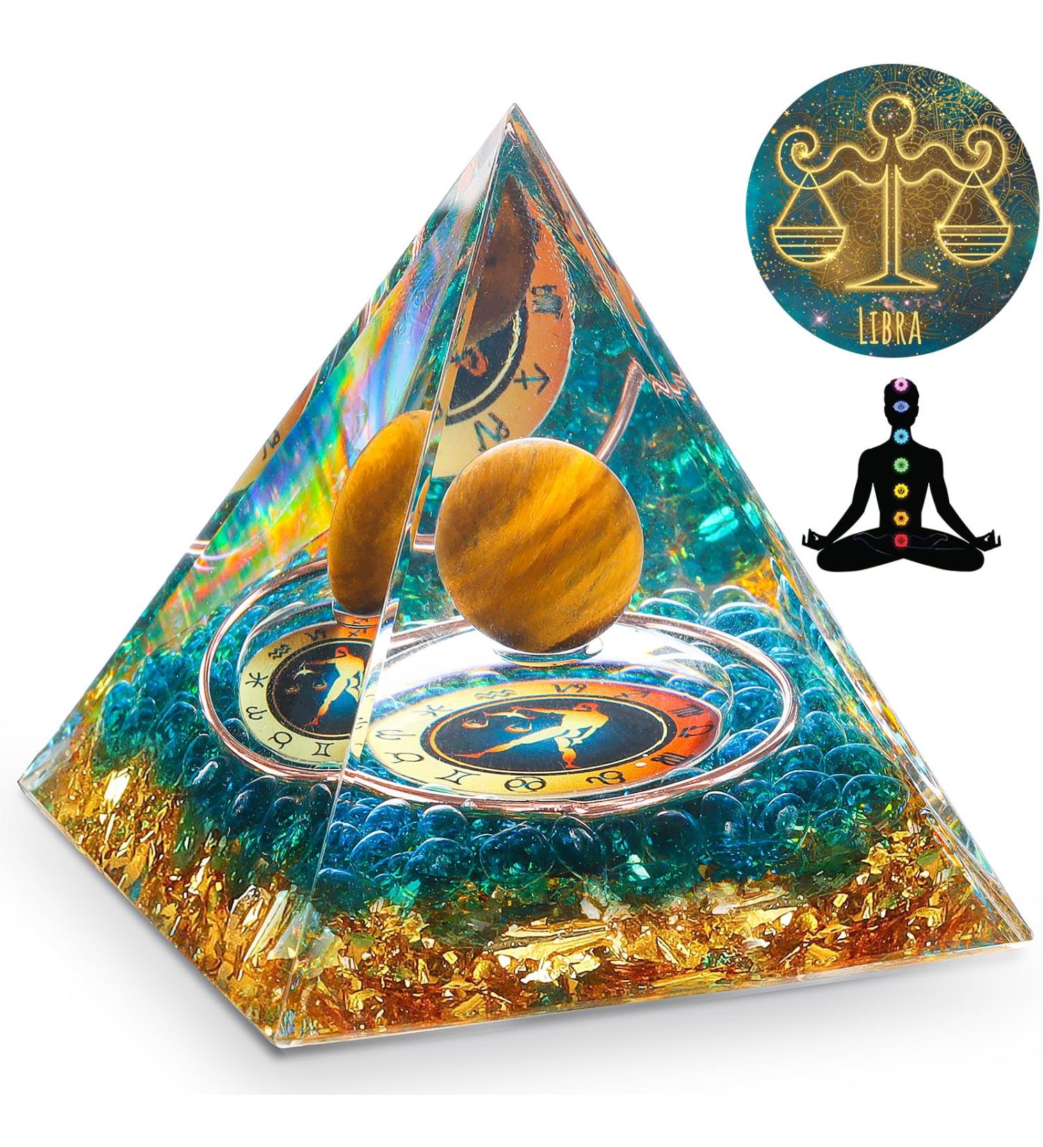 HuiJuKeJi Orgonit Pyramid Libra Crystals Stone Constellation Gifts - 12 Constellations & Tiger Eye Stone Birthstone for Astrology Energy Healing Reiki Chakra Meditation Pyramid 6cm -Libra - Buy Online on GoSupps.com