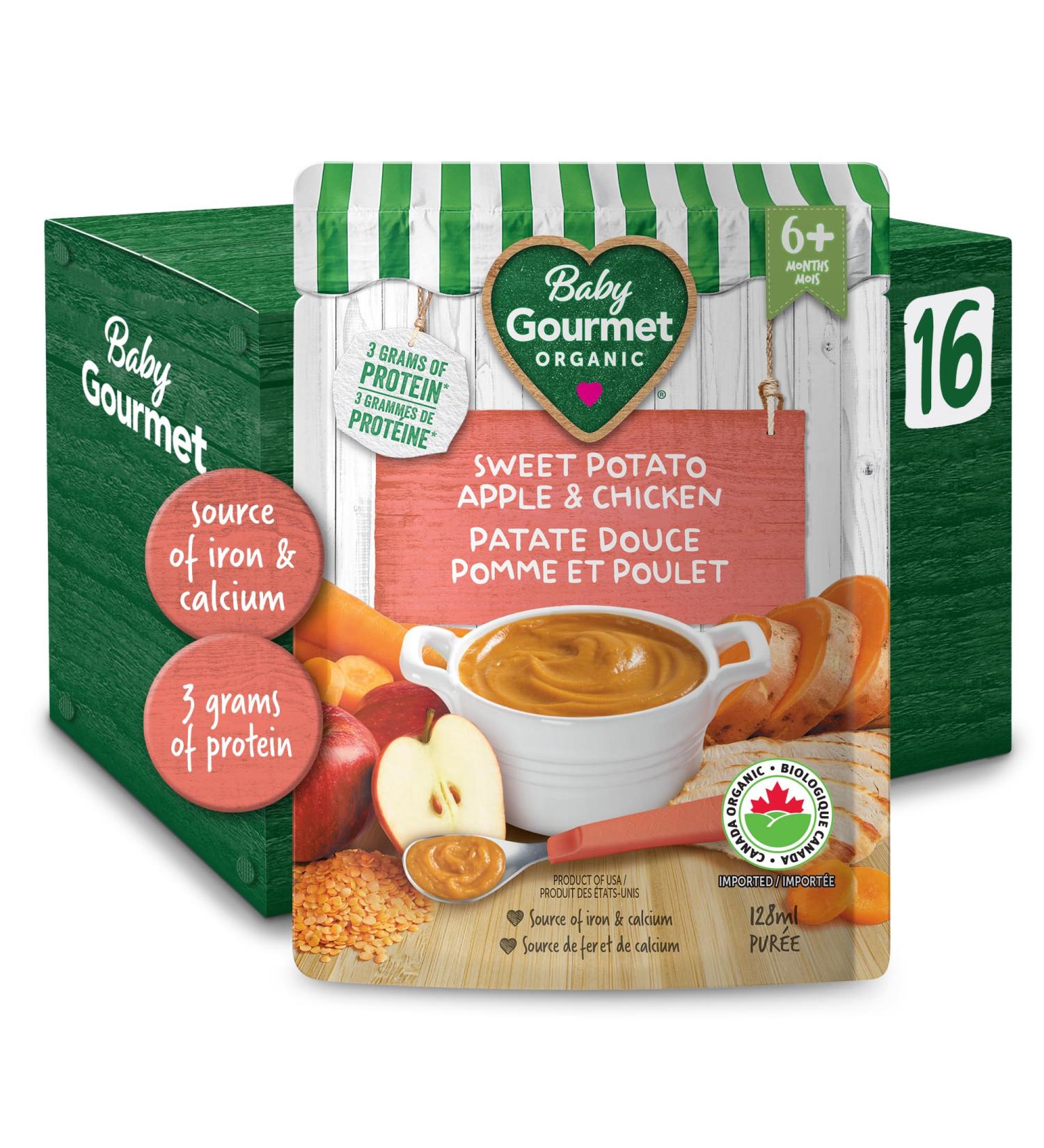 Baby Gourmet Organic Meals - Sweet Potato Apple & Chicken - Non-GMO BPA-Free No Added Sugar Or Salt No Fillers Or Thickeners 128ml - 16 Pack - Buy Online on GoSupps.com