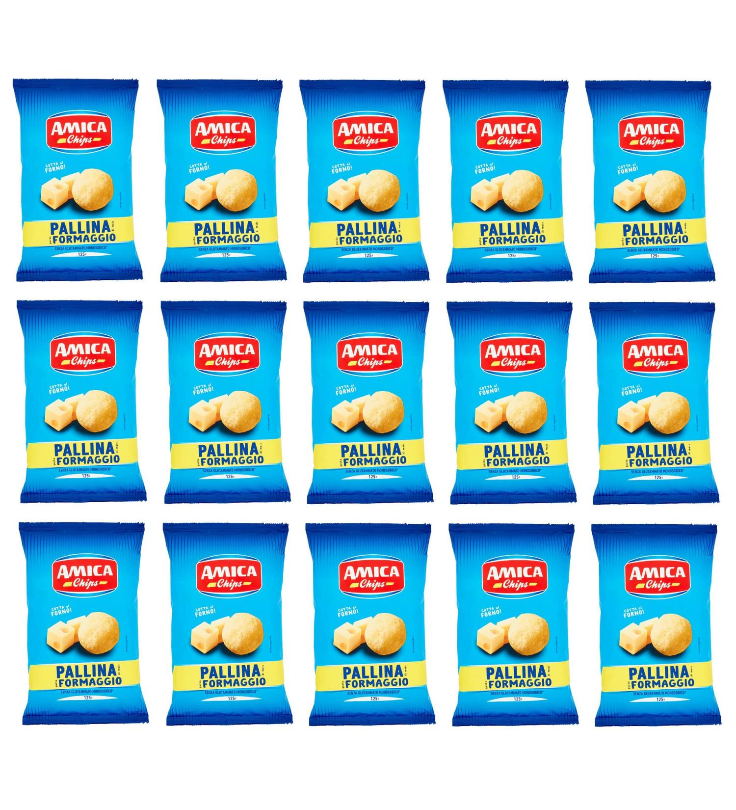 Amica Chips Pallina al Formaggio Pack of 15 corn snacks with cheese flavor and salty snack 125 g - Buy Online on GoSupps.com