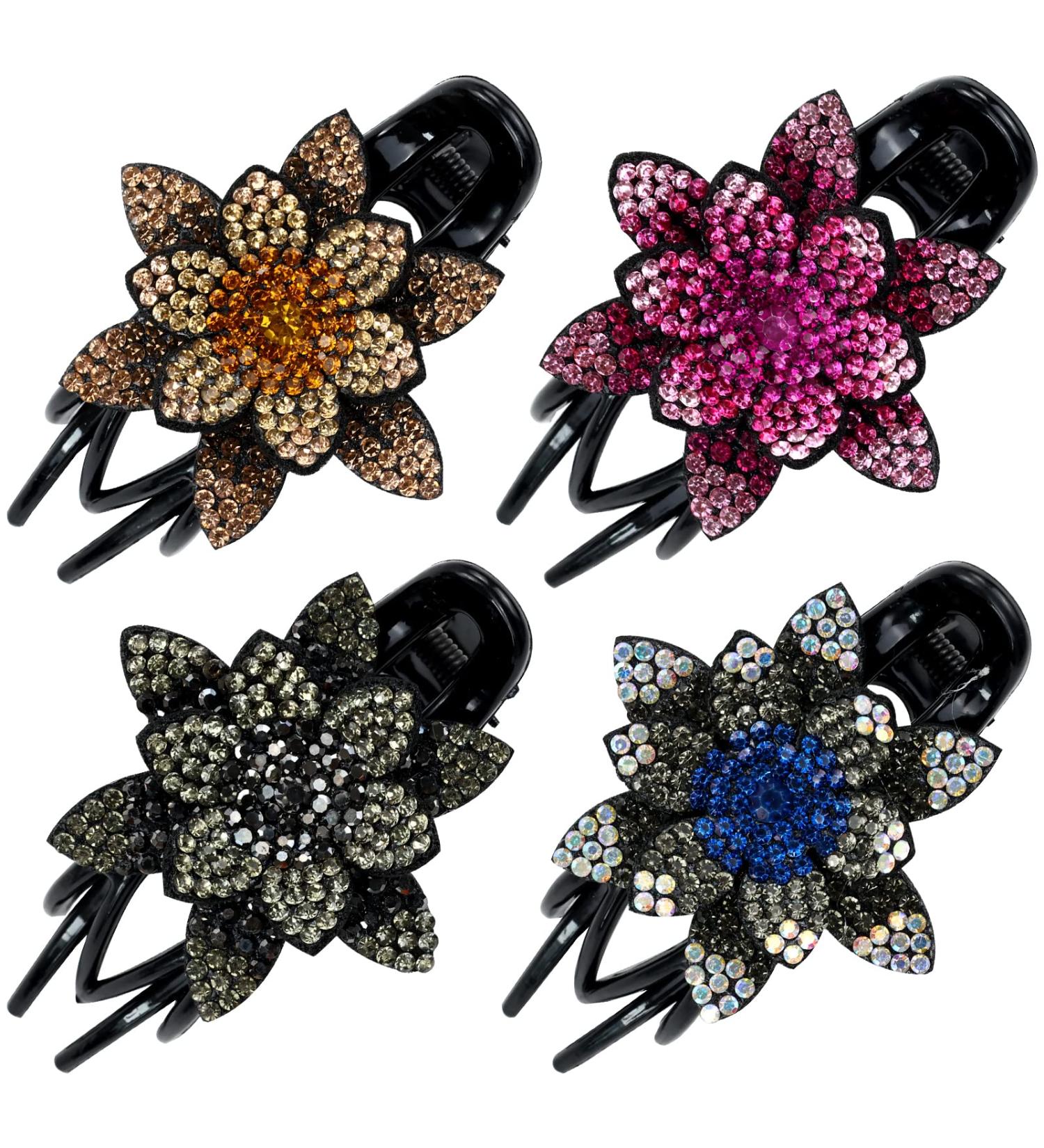 Dizila 4 Pack Luxury Glitter Sparkly Rhinestone Flower Hair Claws - Hair Accessories for Women & Girls - Buy Online on GoSupps.com