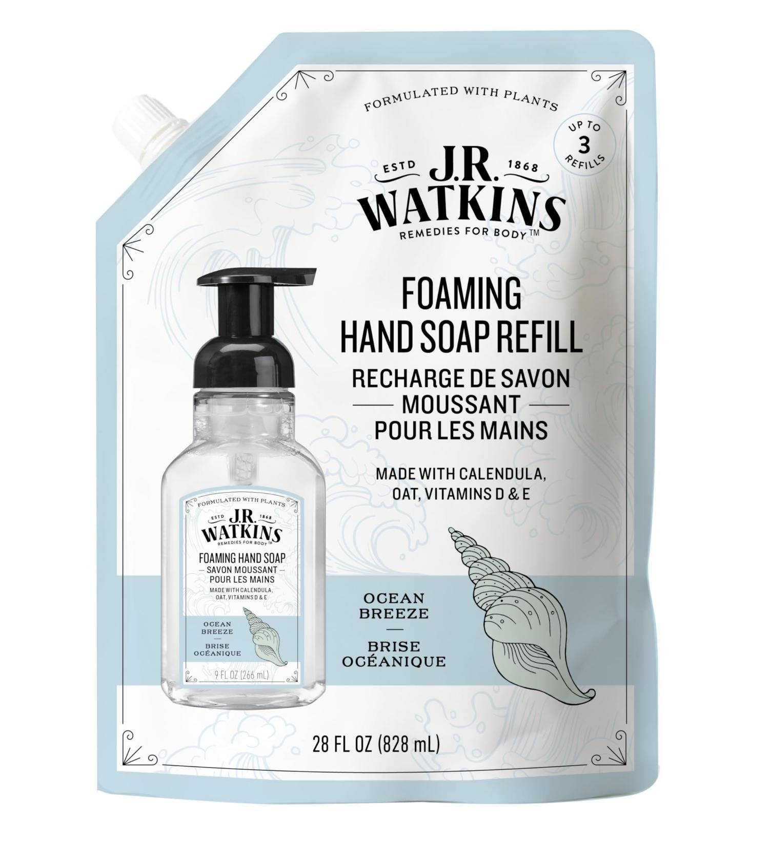J.R. Watkins Ocean Breeze Foaming Hand Soap Refill Pouch 828 mL - Buy Online on GoSupps.com