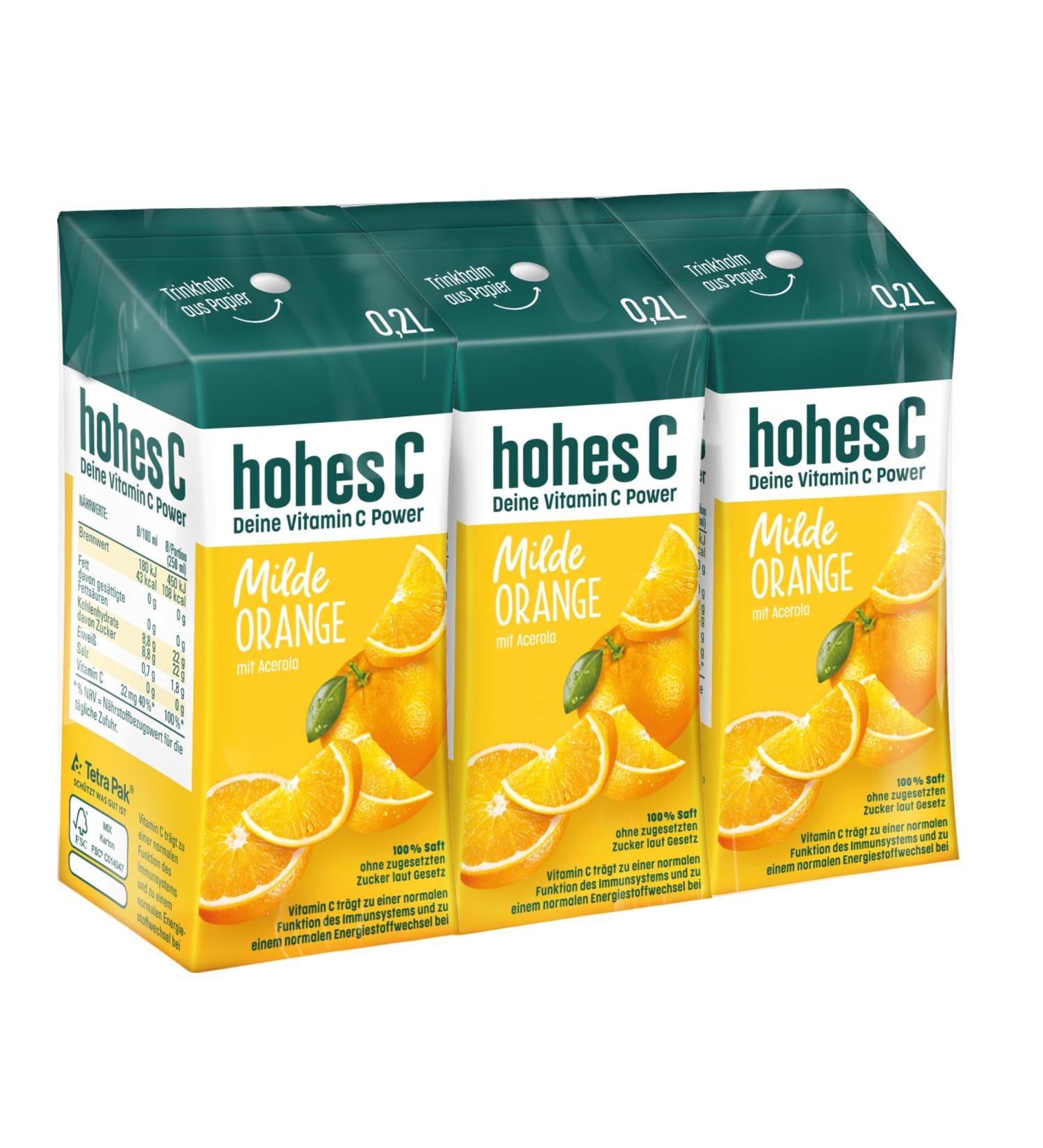 High C Milde Orange Juice (3 x 200ml) - 100% Natural No Added Sugar Vegan Rich in Vitamin C - Buy Online on GoSupps.com