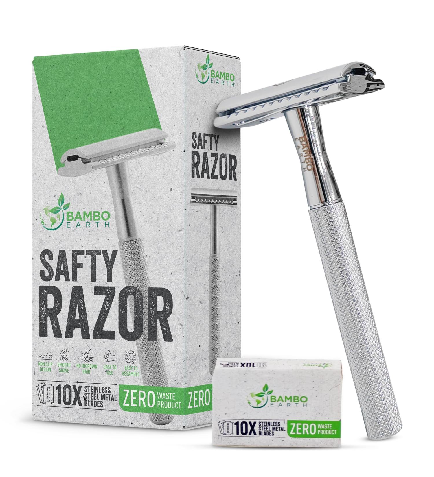 Double Edge Safety Razor - Eco-Friendly Shaving Set with 10 Platinum Coated Blades for Men & Women - Travel-Friendly Reusable Metal Razor - Buy Online on GoSupps.com