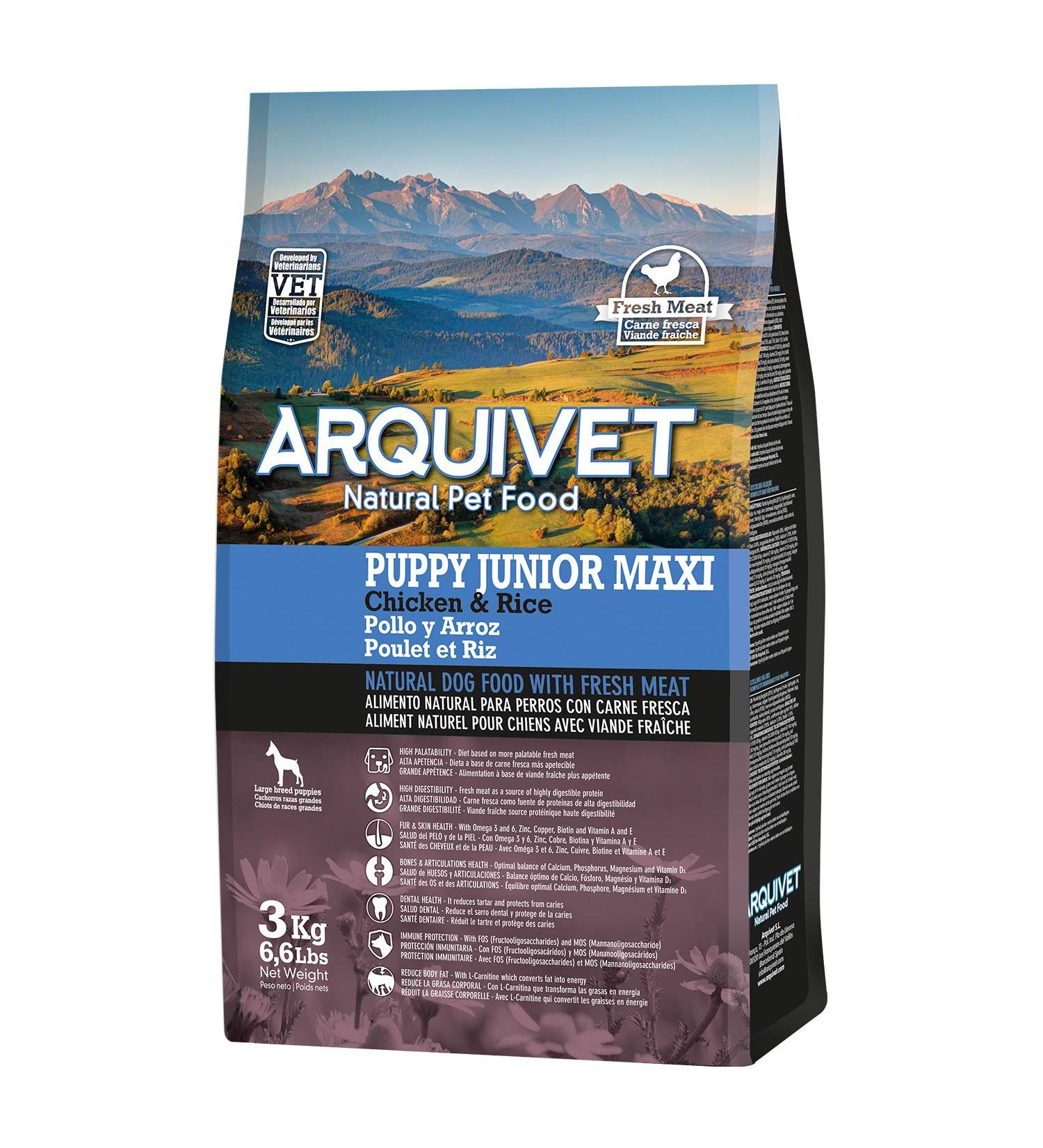 ARQUIVET Puppy Junior Maxi - Croquettes for large breed puppies - Chicken and rice - 3 kg - dog food - food - Buy Online on GoSupps.com