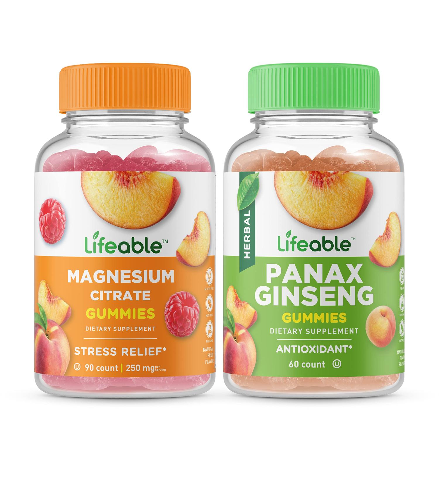 Lifeable Magnesium 85mg + Panax Ginseng Gummies Bundle - Gluten Free & GMO Free Chewable Vitamin Supplement - Buy Online on GoSupps.com