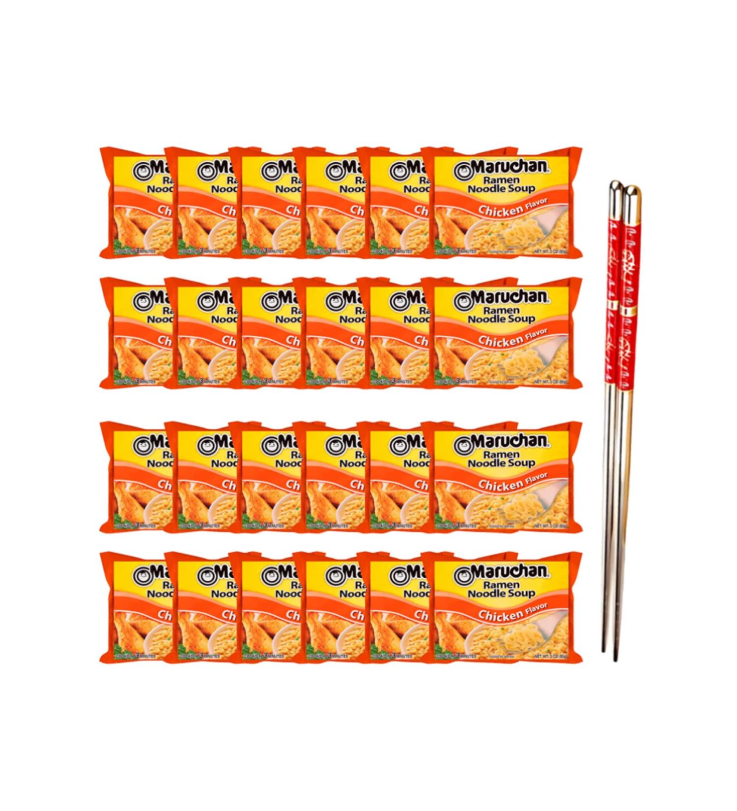 Ja Cor Instant Ramen Noodle Soup Chicken Flavor Noodles 3 oz. Bulk Pack Bundle with 1-Set of Reusable Stainless Steel Chopsticks(24 Individual Packs) - Buy Online on GoSupps.com