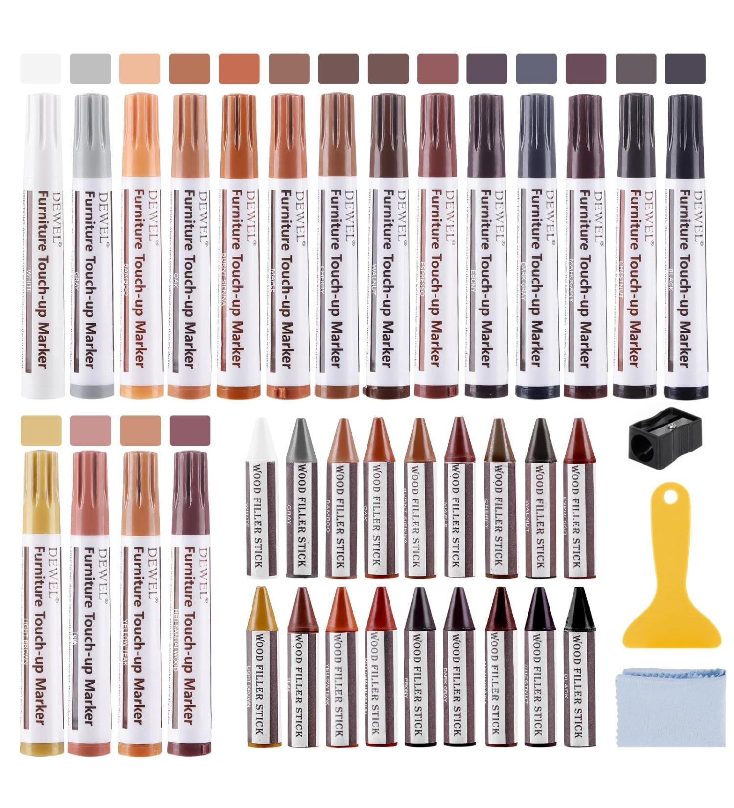 DEWEL Wood Markers Furniture Repair Kit - 18 Colors for Scratch Repair on Laminate Cabinets & Wooden Surfaces - Buy Online on GoSupps.com