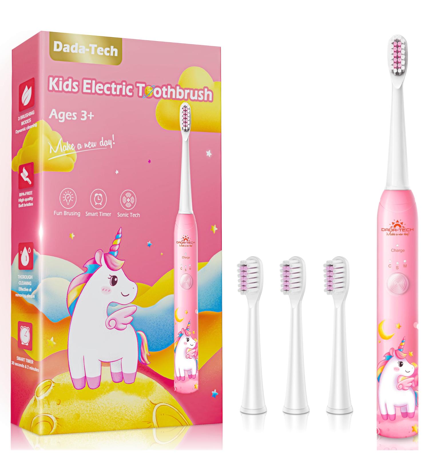 Dada-Tech Kids Electric Toothbrush Rechargeable with Timer - Unicorn Pink | Sonic Technology, 3 Modes, Waterproof | For Boys and Girls Age 3+ | 1 Count - Buy Online on GoSupps.com