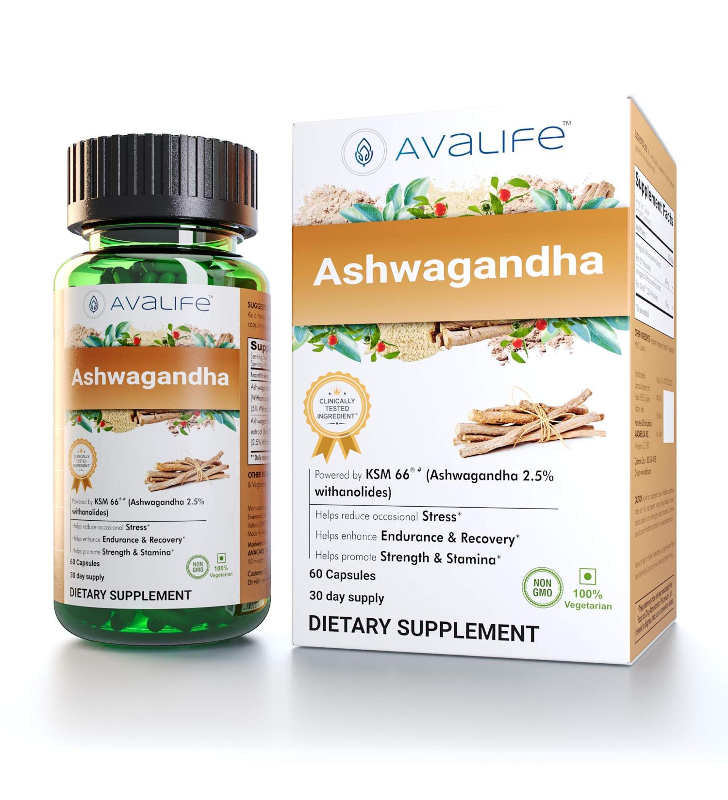 AVALIFE Ashwagandha 500mg (60 Capsules) with 5% Withanolides & KSM-66 for Energy, Stress Relief & Brain Function | Gluten Free, Vegan, Non-GMO | 30-Day Supply - Buy Online on GoSupps.com