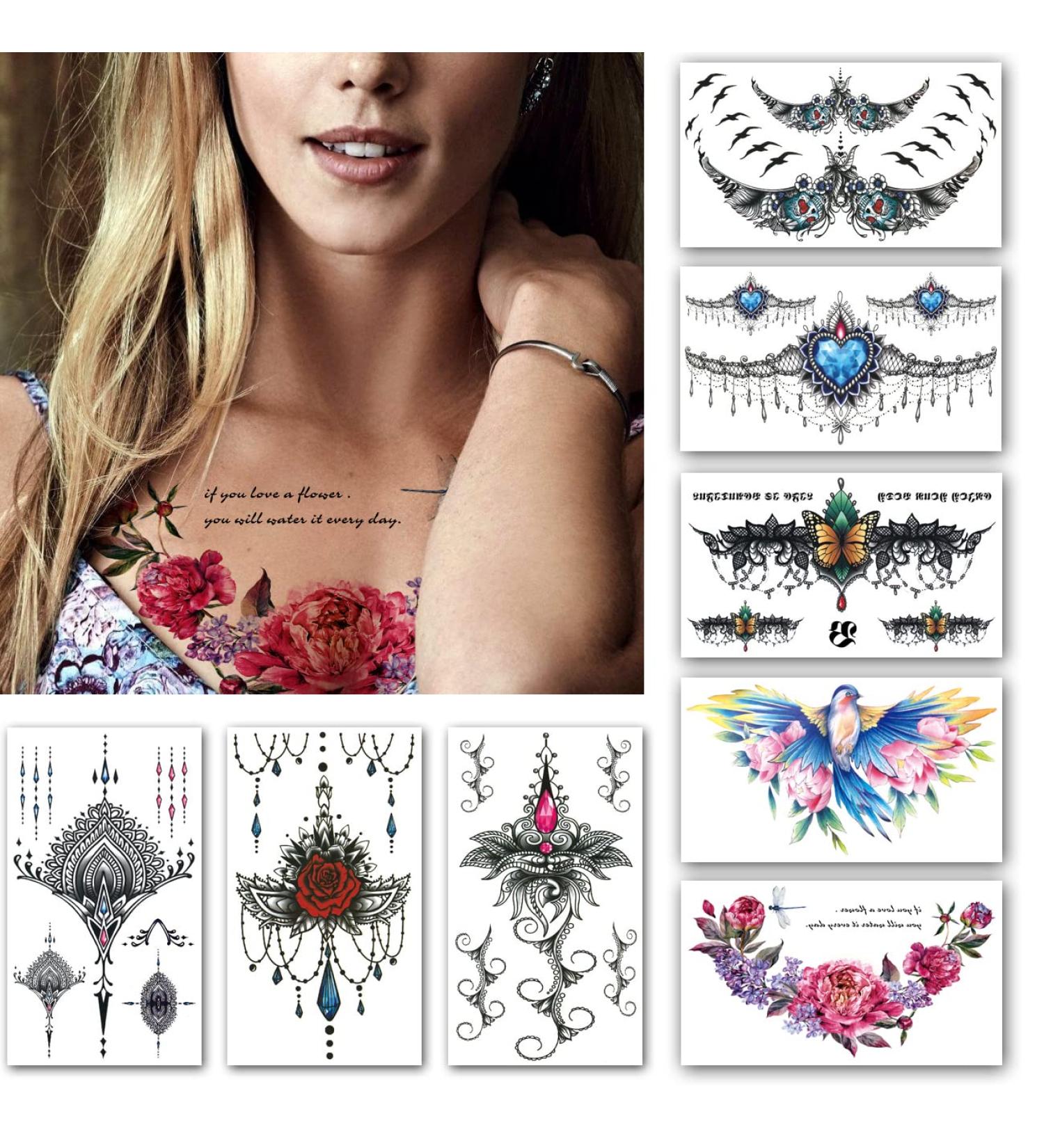 Large Mandala Chest & Waist Temporary Tattoo Sticker Set for Women - 8 Sheets - Buy Online on GoSupps.com