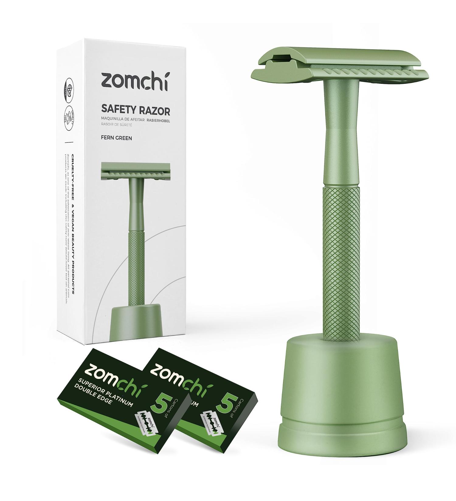 Zomchi Women's Security Razor - Metal Double-Blade with 10 Blades & Shaving Stand | Perfect for All Double-Blade Shaving | Stylish Green - Buy Online on GoSupps.com