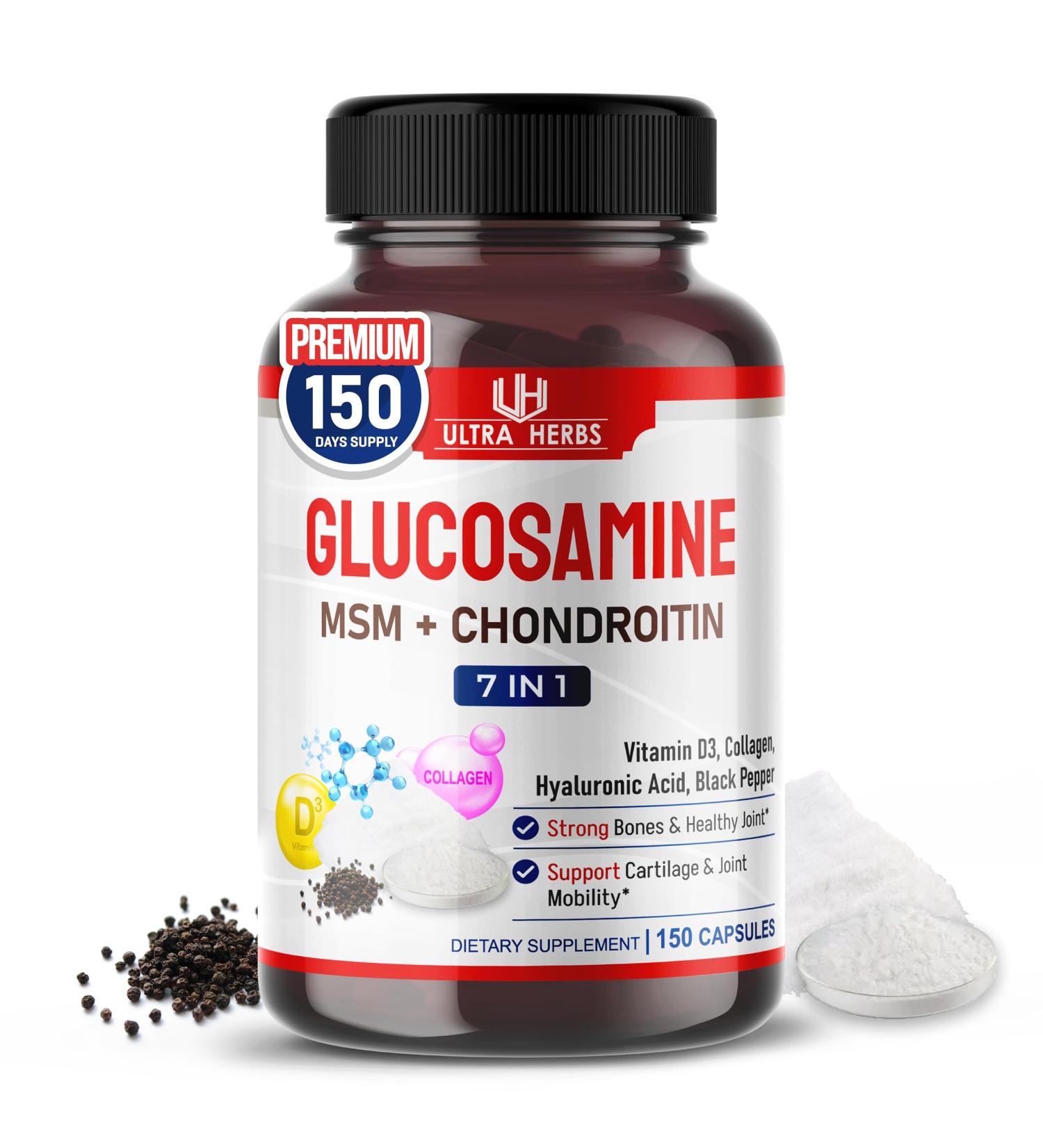 Glucosamine Chondroitin MSM - Joint Mobility Support Supplement Enhanced with Collagen, Hyaluronic Acid, Vitamin D3 | 150 Capsules 150-day supply (pack of 1) - Buy Online on GoSupps.com
