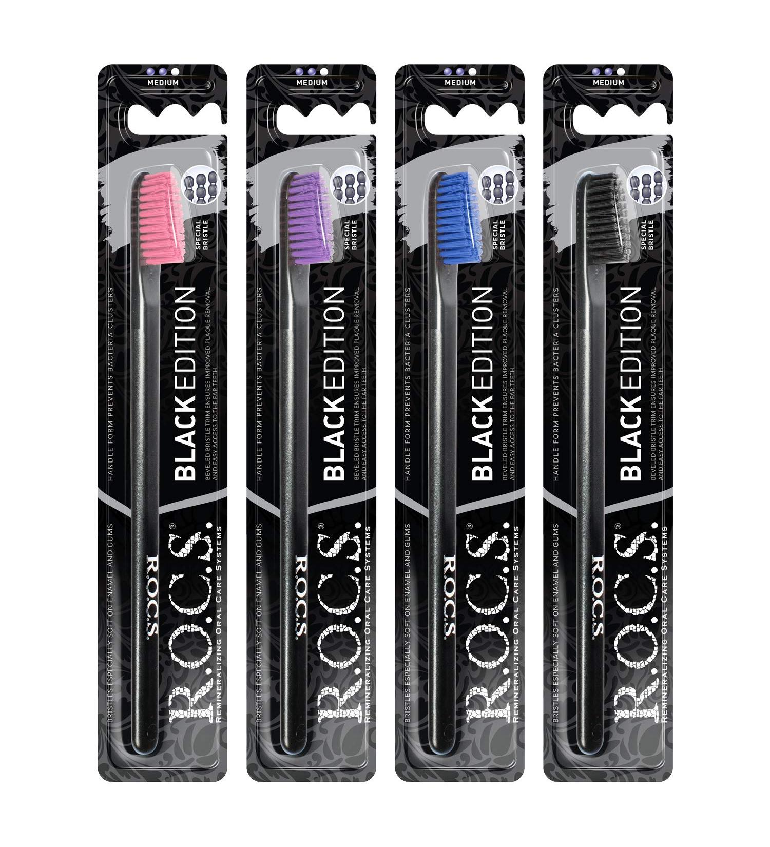ROCS Adult Toothbrushes - Medium Black Edition | Premium Oral Care | International Shipping Available - Buy Online on GoSupps.com