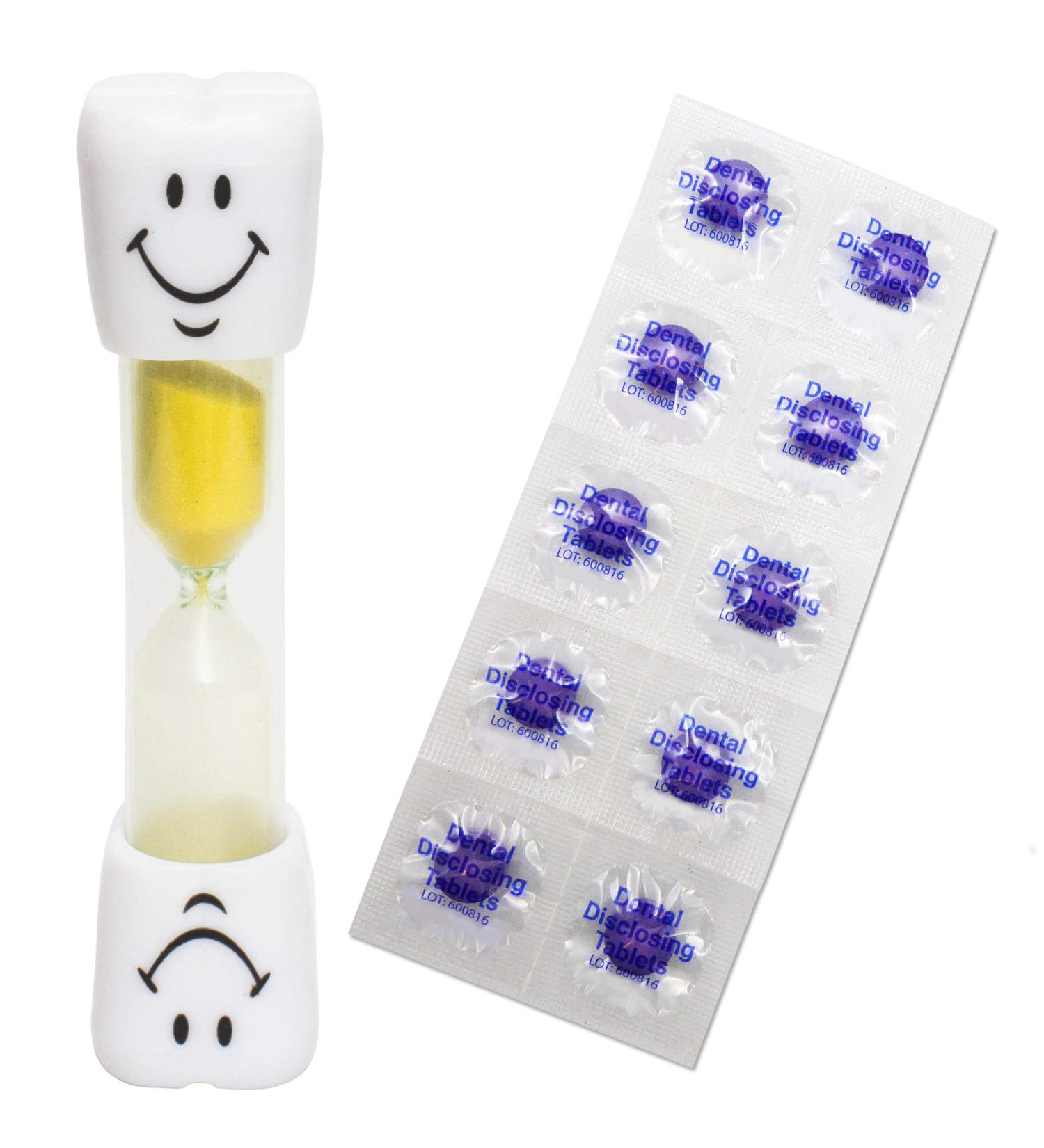 Smile Toothbrush Timer & 10 Disclosing Tablets - Yellow | Dental Hygiene Kit - Buy Online on GoSupps.com