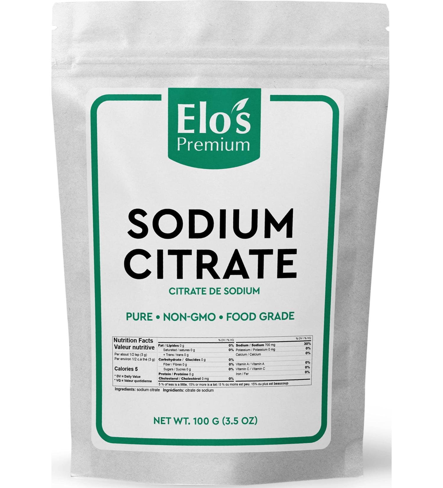 Sodium Citrate (100g) by Elo s Premium |100% All-Natural Food Grade Emulsifier and Preservative| Packaged In Canada| Used As Emulsifier Flavor Additive and Preservative| Non-GMO Kosher and Halal Friendly Gluten Free| Make Cheese Sauces Club Soda Gravy and - Buy Online on GoSupps.com