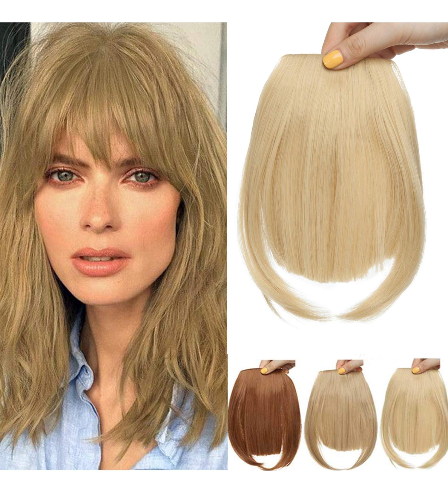 Clip in Hair Bangs Fringe Bangs Hair Extensions Straight Bangs with Temple Hairpieces Thick Full Neat Front Bangs Hair Piece for Women Golden mix Bleach Blonde - Buy Online on GoSupps.com