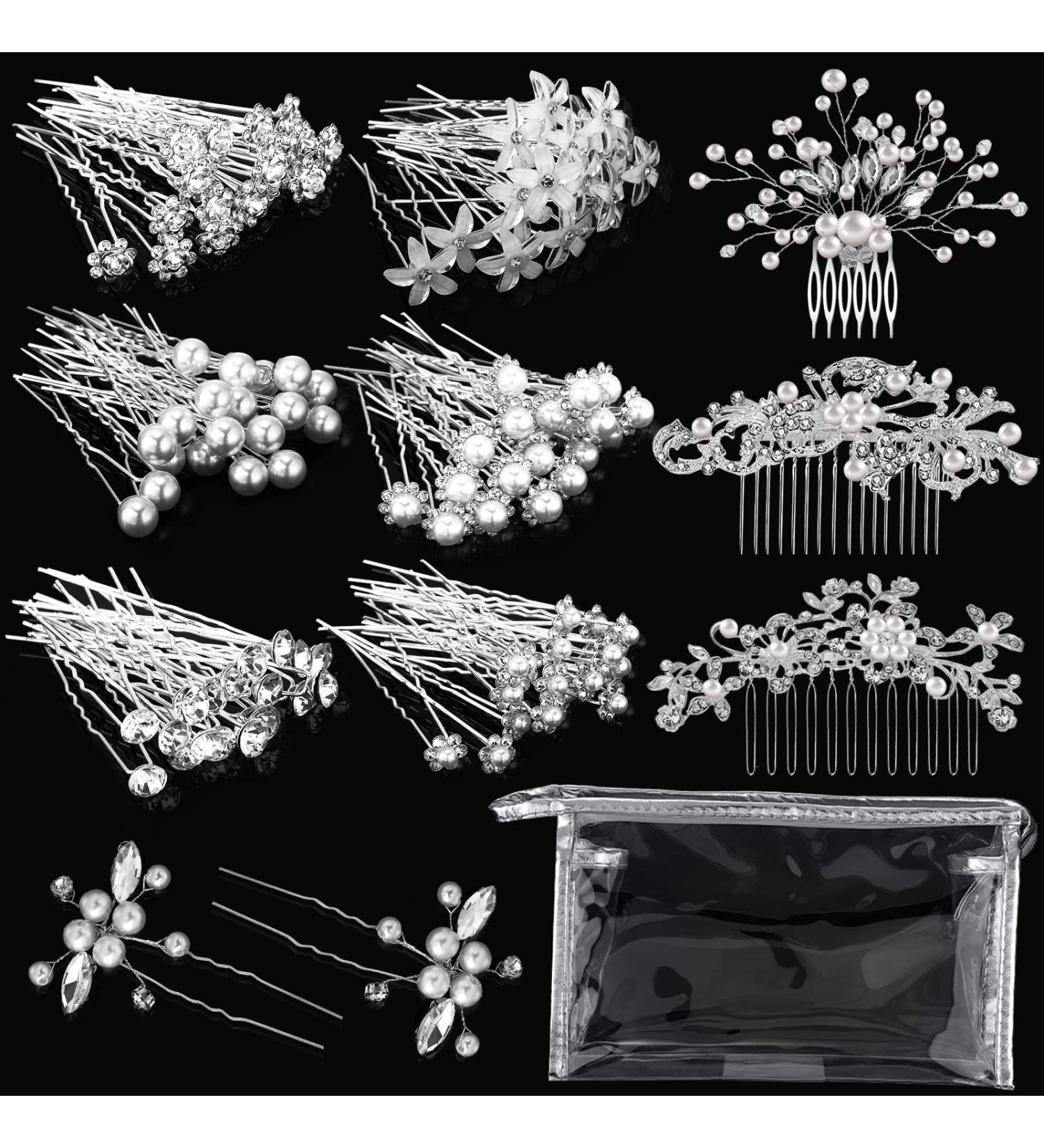 Dingion 125 Pieces Wedding Hair Comb Set with Rhinestone Flower Clips - Silver - Buy Online on GoSupps.com
