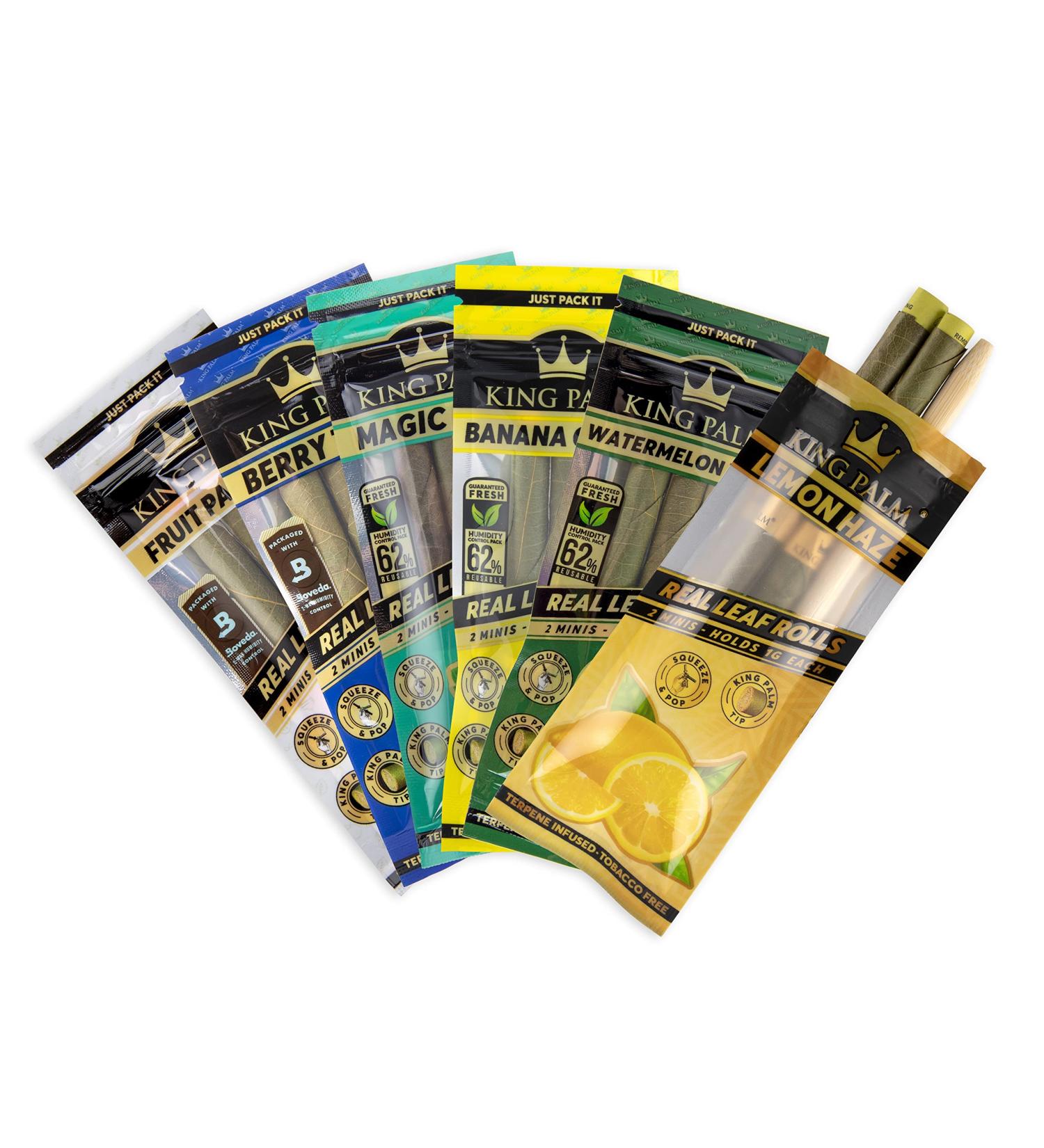 King Palm Flavors Mini Size Cones - Terpene Infused - Organic Flavored Pre Rolled Cones - Combo Pack (2 Rolls) - Squeeze & Pop Pre Rolls - Buy Online on GoSupps.com