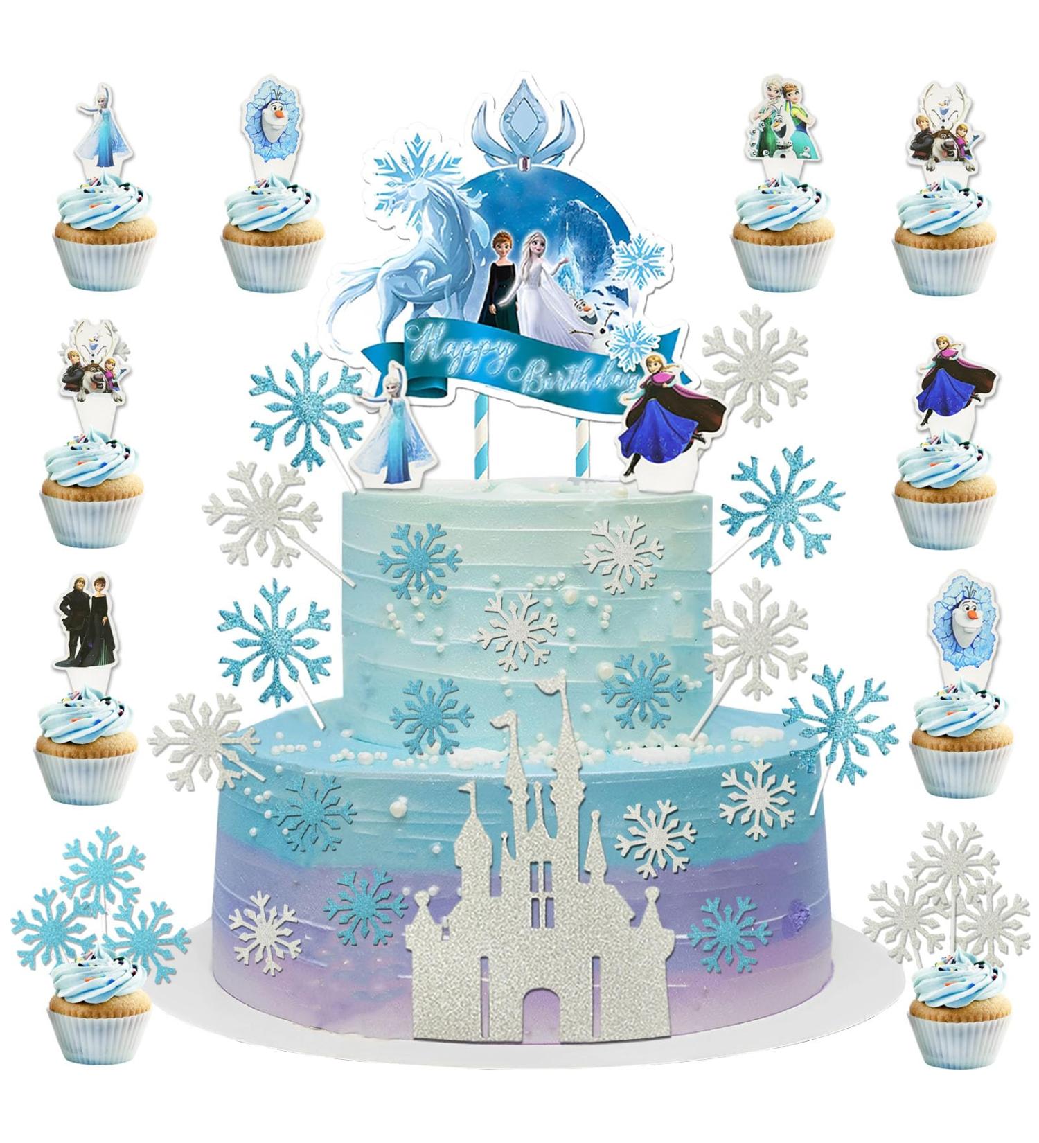 Ice Queen Cake Topper Set - 46 Pieces Elsa Princess Decorating Kit for Birthday Parties | Muffin & Cake Decorations for Girls - Buy Online on GoSupps.com