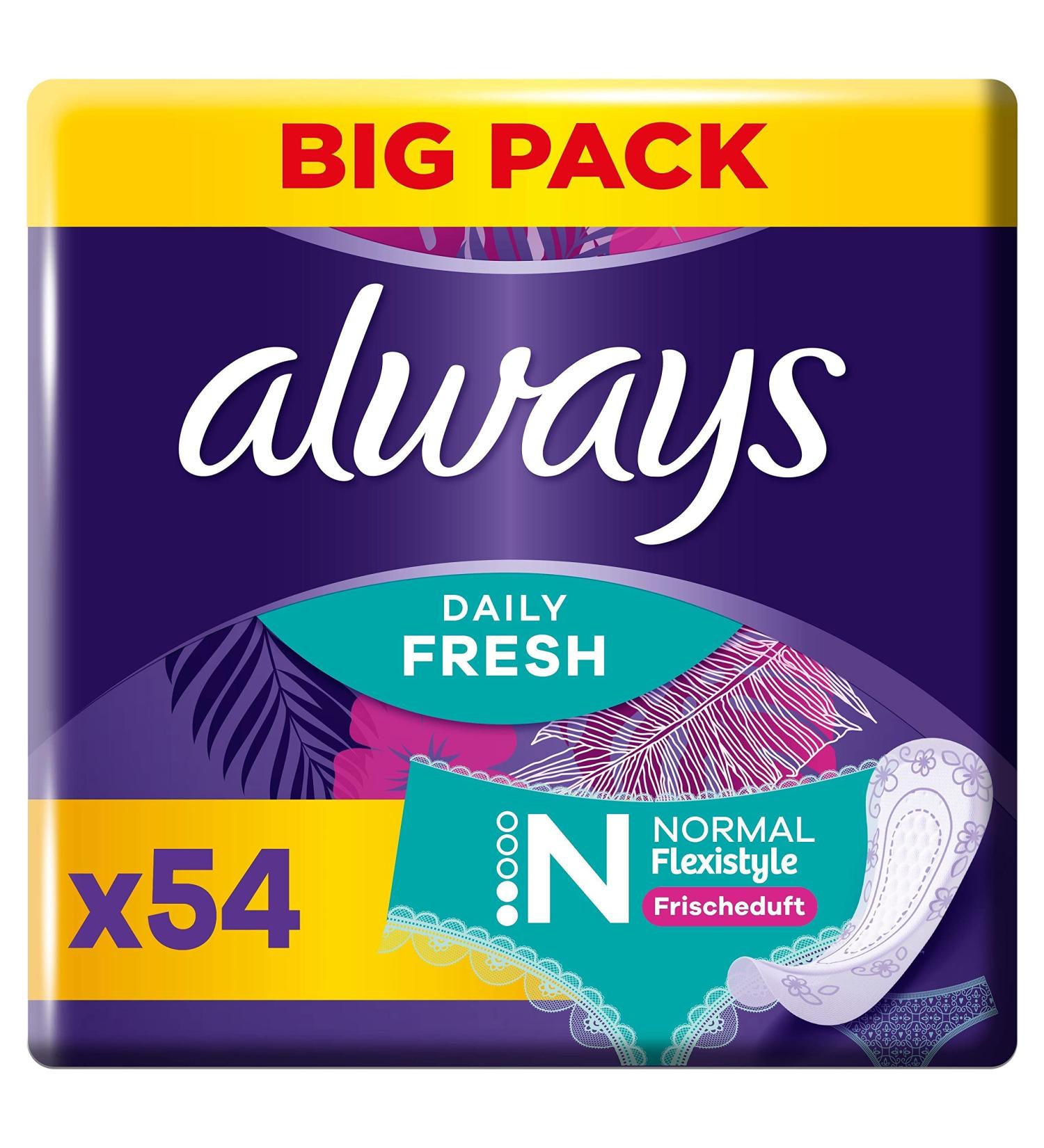 Always Dailies Fresh Slip Women's Normal Flexistyle - 54 Count Big Pack with Fresh Fragrance | Breathable & Flexible Protection - Buy Online on GoSupps.com