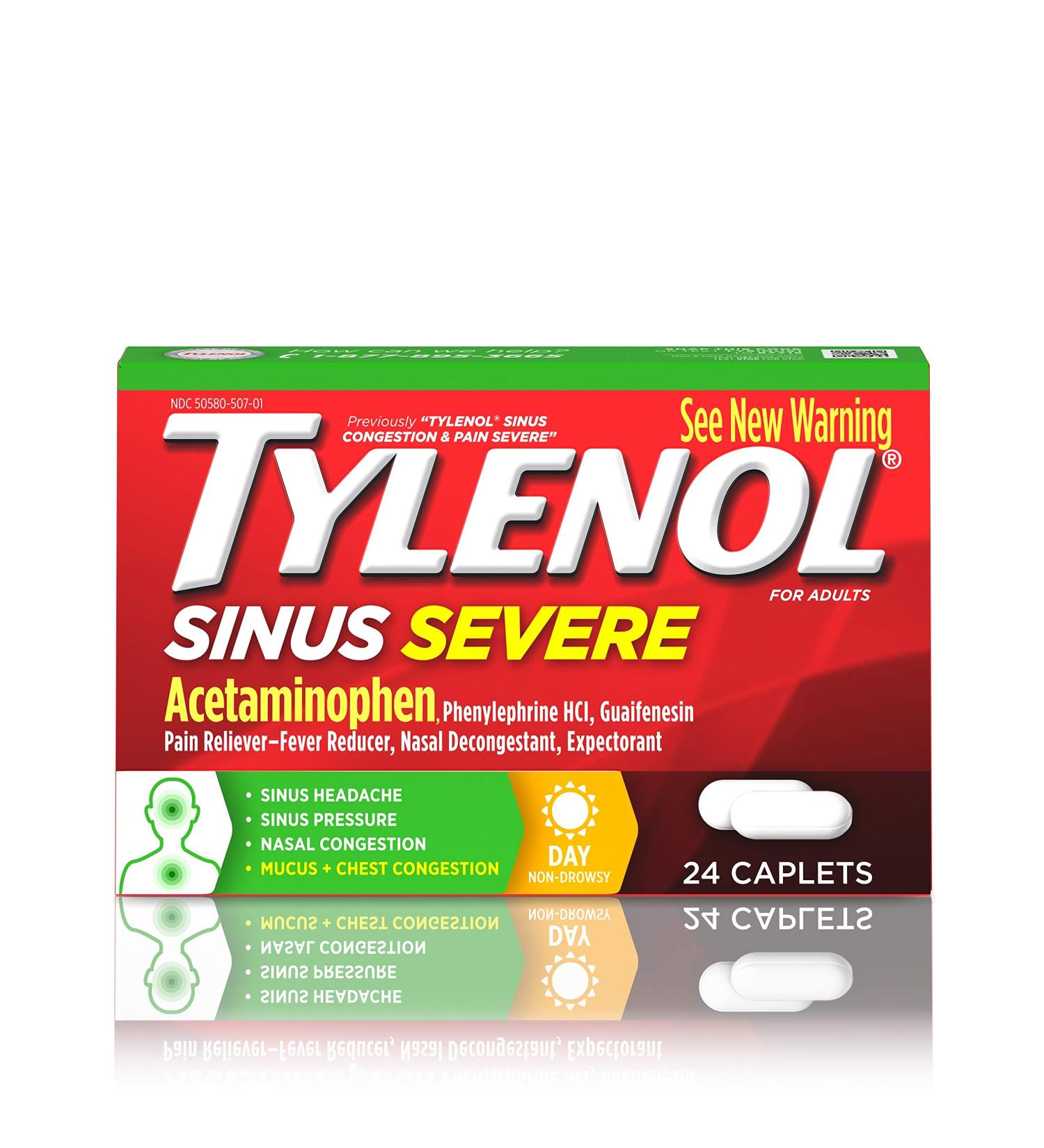 Tylenol Sinus Severe Daytime Caplets - 24 ct | Acetaminophen Guaifenesin Phenylephrine HCl - Buy Online on GoSupps.com