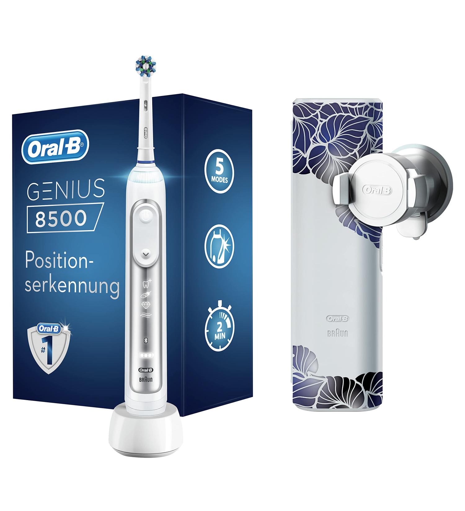 Buy Oral-B Genius 8500 Electric Toothbrush - 5 Cleaning Modes Bluetooth Travel Case - Silver Design Edition | Perfect Dental Care Gift - Buy Online on GoSupps.com