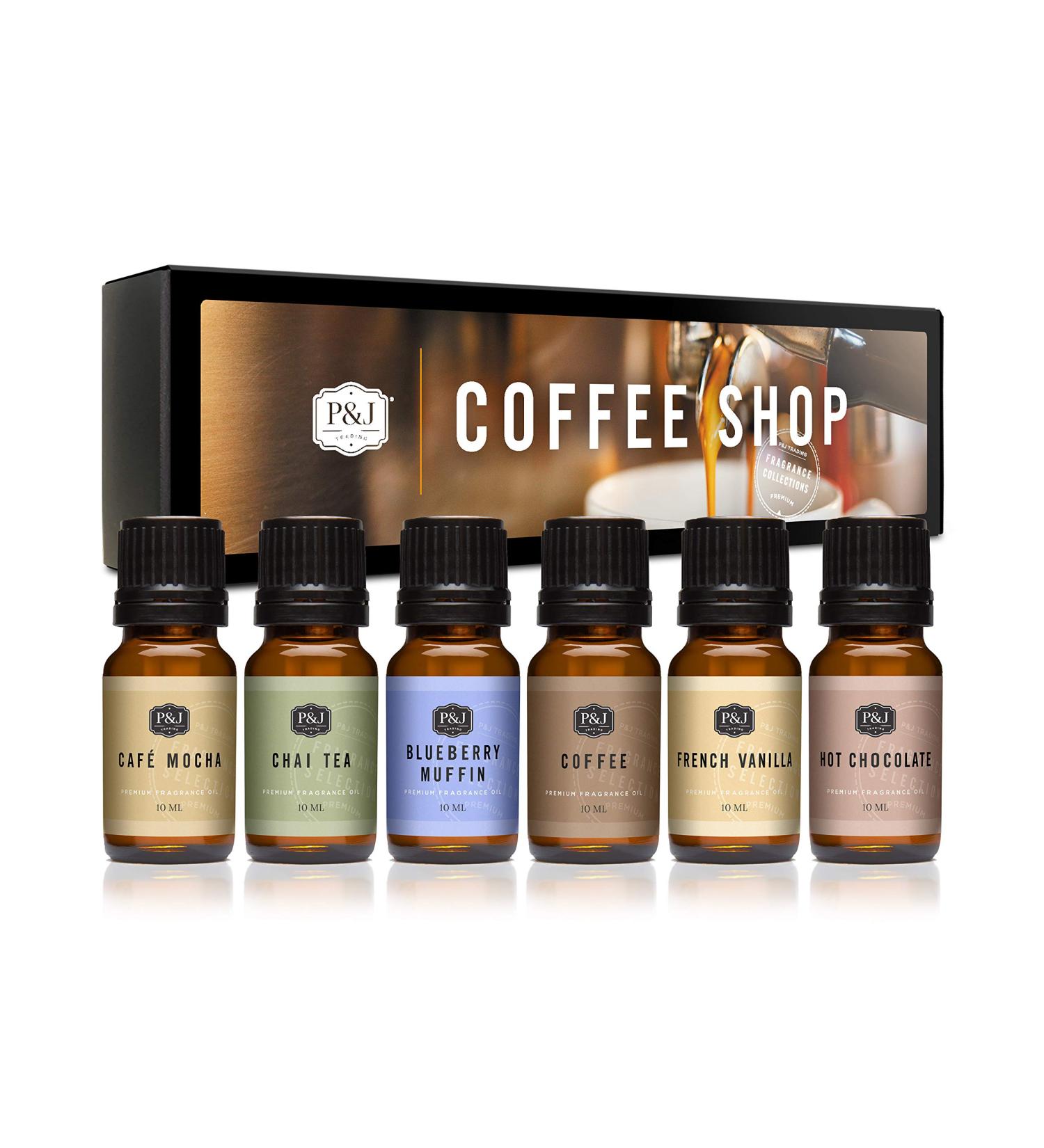 Coffee Shop Set of 6 Fragrance Oils - Premium Grade Scented Oil - 10ml - Coffee, Caf Mocha, Chai Tea, Hot Chocolate, Blueberry Muffin, French Vanilla