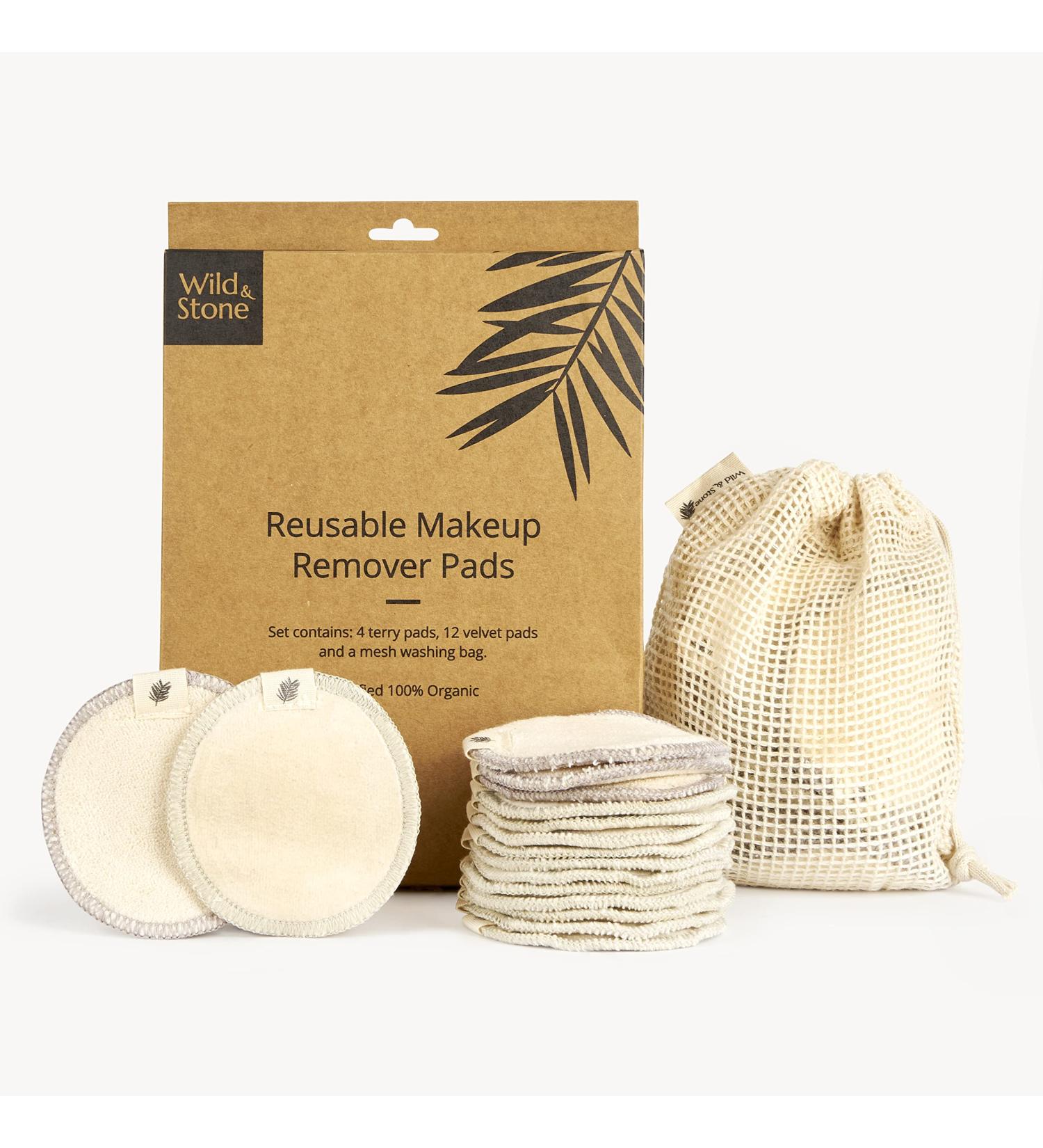 Wild & Stone Reusable Make-Up Remover Pads | 16 Eco-Friendly Organic Cotton Pads | Washable Bag Included | Perfect for All Skin Types - Buy Online on GoSupps.com