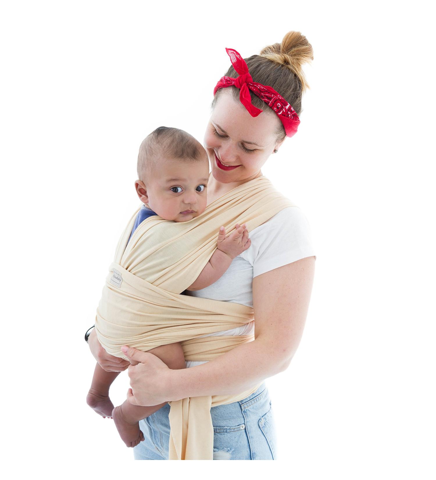 Baby Sling Wrap Premium Carrier Newborn to Toddler | Safety Tested | Nursing Cover | Soft Stretchy Carrier | One Size Fits All | Neutral Colours Neutral Yellow - Buy Online on GoSupps.com