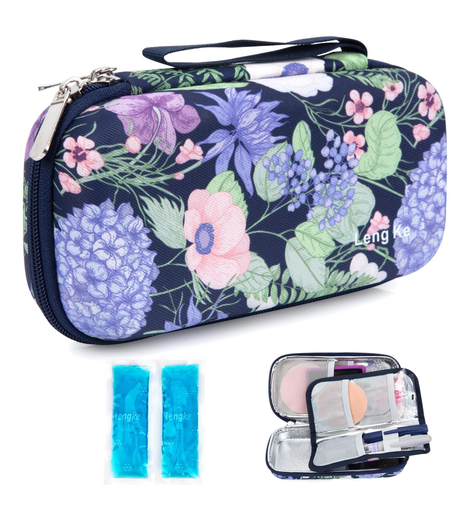 Youshares Insulin Cooling Bag - Travel Etui for Diabetics | TSA Compliant Cooler for Glucose Meters & Insulin Pen | Hydrangeas Design with 2 Cooling Batteries - Buy Online on GoSupps.com