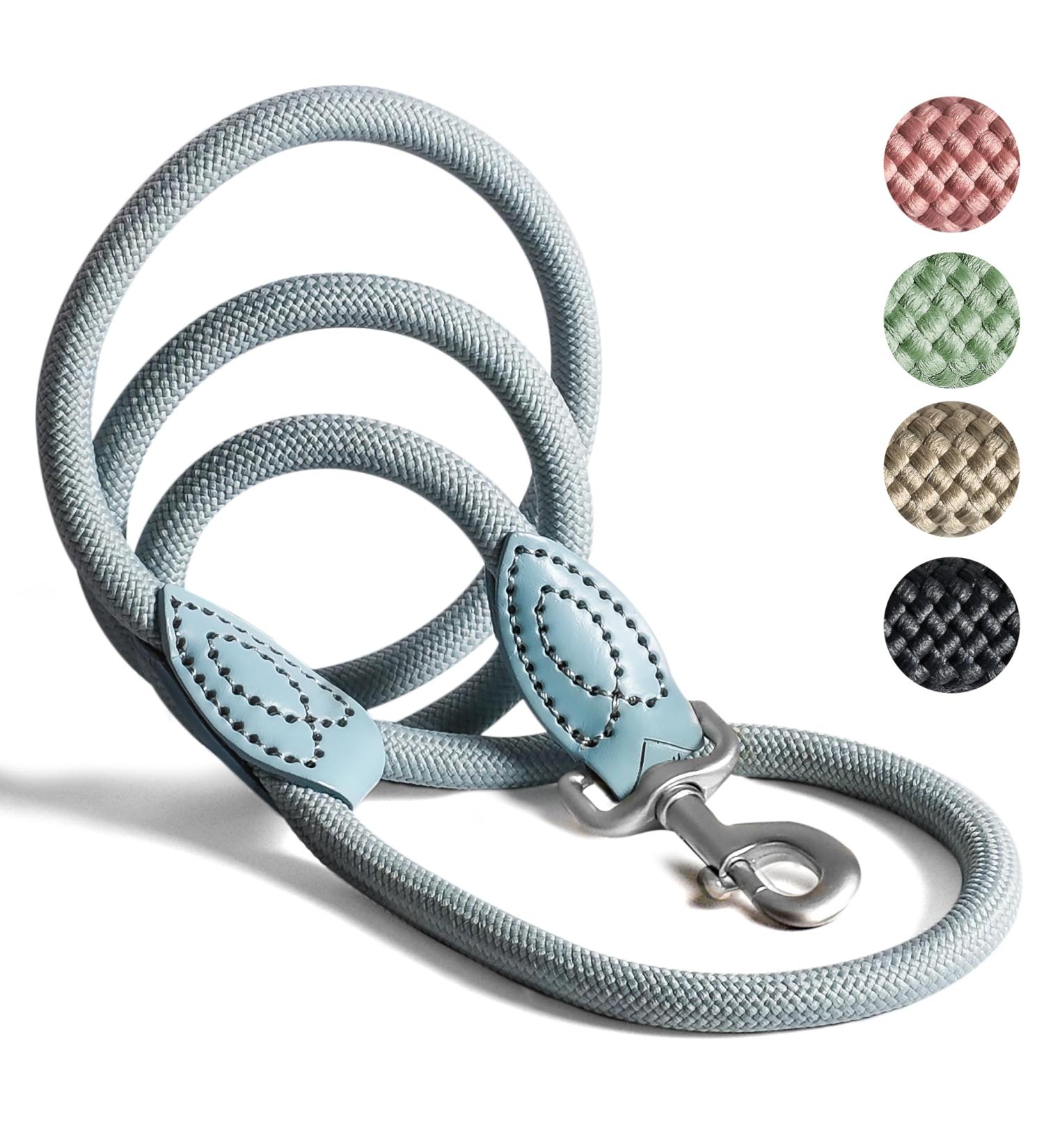 High-Quality 1.7m No Tangle Dog Training Leash - Aqua Braided Rope with Hand Loop - Buy Online on GoSupps.com