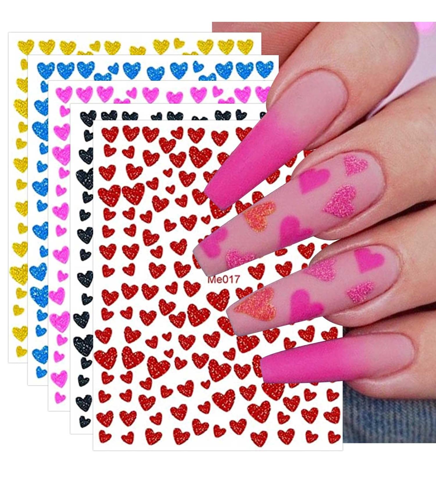 10 Sheets Valentines Day Glitter Nail Art Stickers Decals Self-Adhesive Colorful Love Heart Nail Supplies Nail Art Design Decoration Accessories - Buy Online on GoSupps.com
