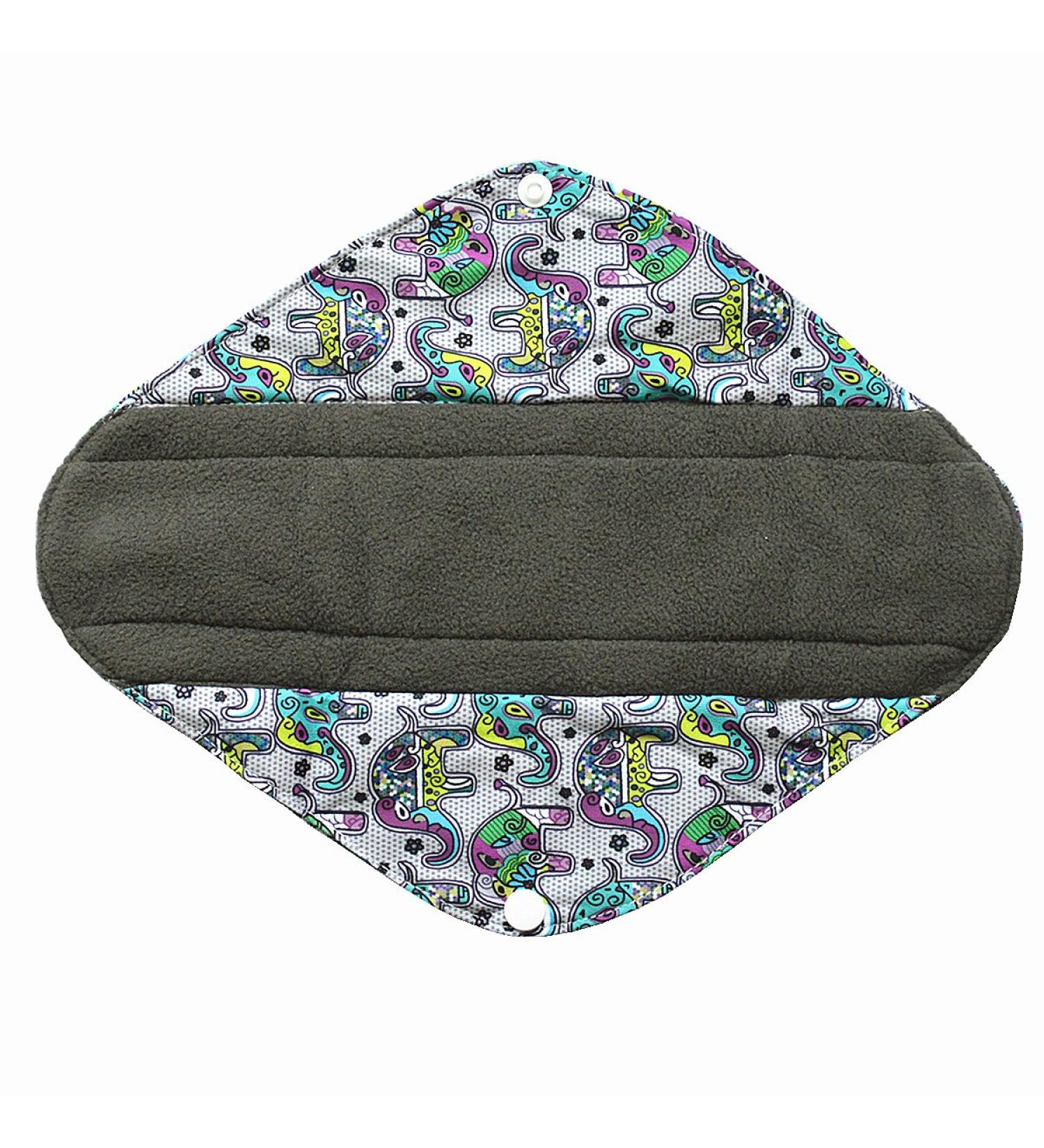 12 Inch Heavy Flow Charcoal Bamboo Mama Cloth - Colorful Elephant Print | Reusable Sanitary Pads - Buy Online on GoSupps.com
