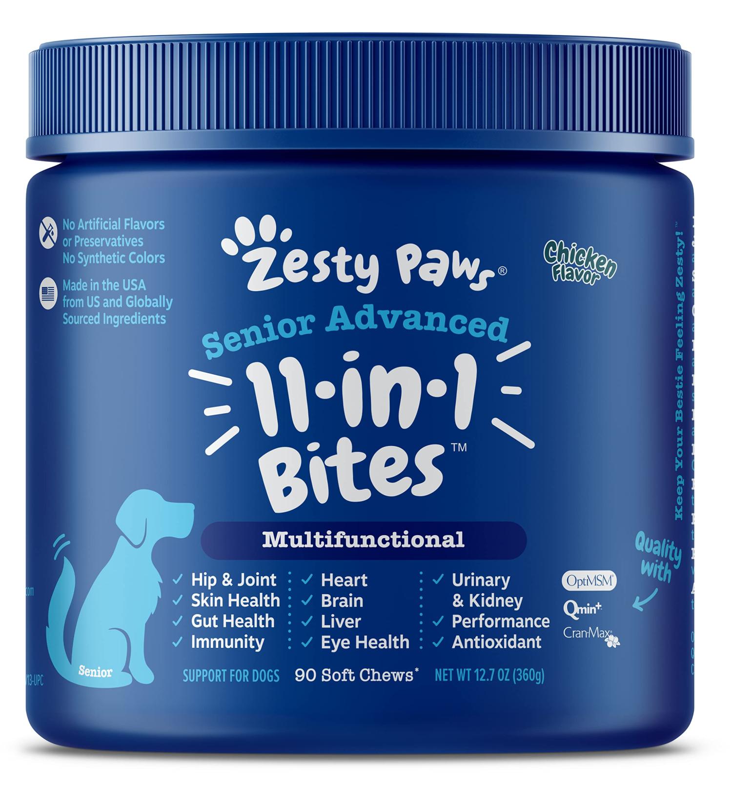 Zesty Paws 8-in-1 Multivitamin Bites for Senior Dogs - Chicken Flavor, 90 Soft Chews - Buy Online on GoSupps.com