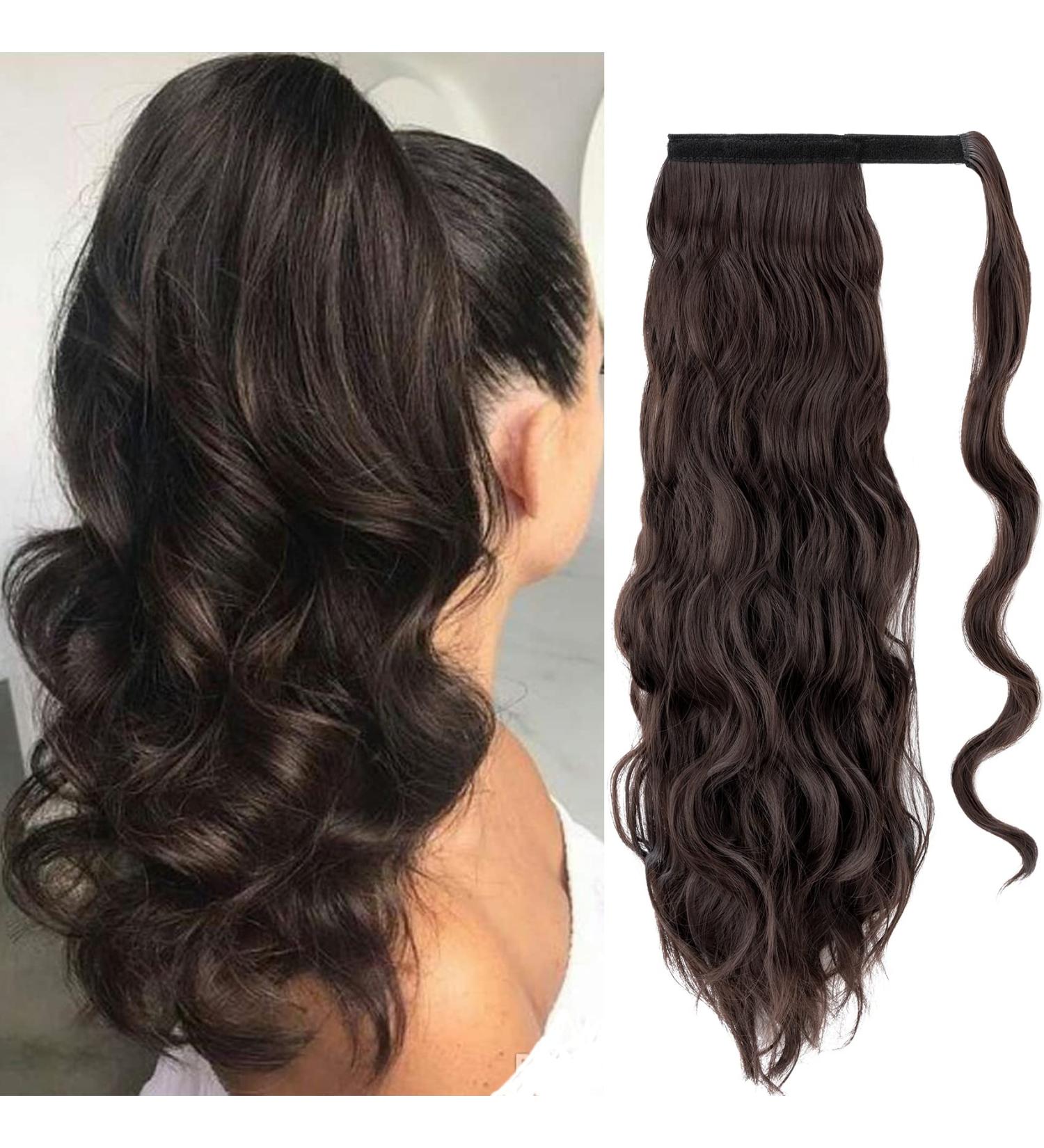 Silk-co Brazilian Virgin Body Wave Clip-in Ponytail Hair Extension 24 Dark Brown - 100% Unprocessed Synthetic Hairpiece for Women - Buy Online on GoSupps.com